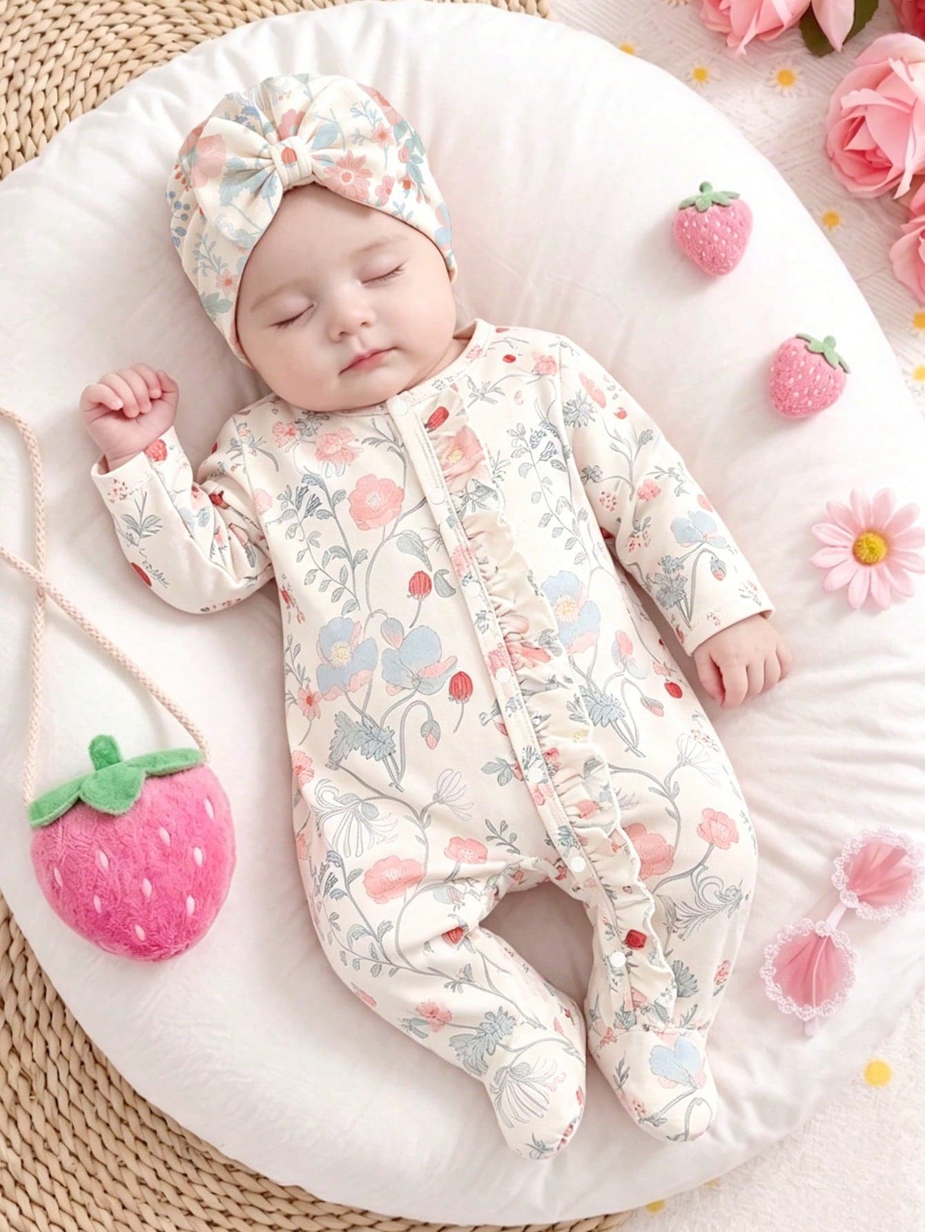 SHEIN Vintaside Kids Newborn Baby Girls Vintage Floral Print Cute Long Sleeve Jumpsuits