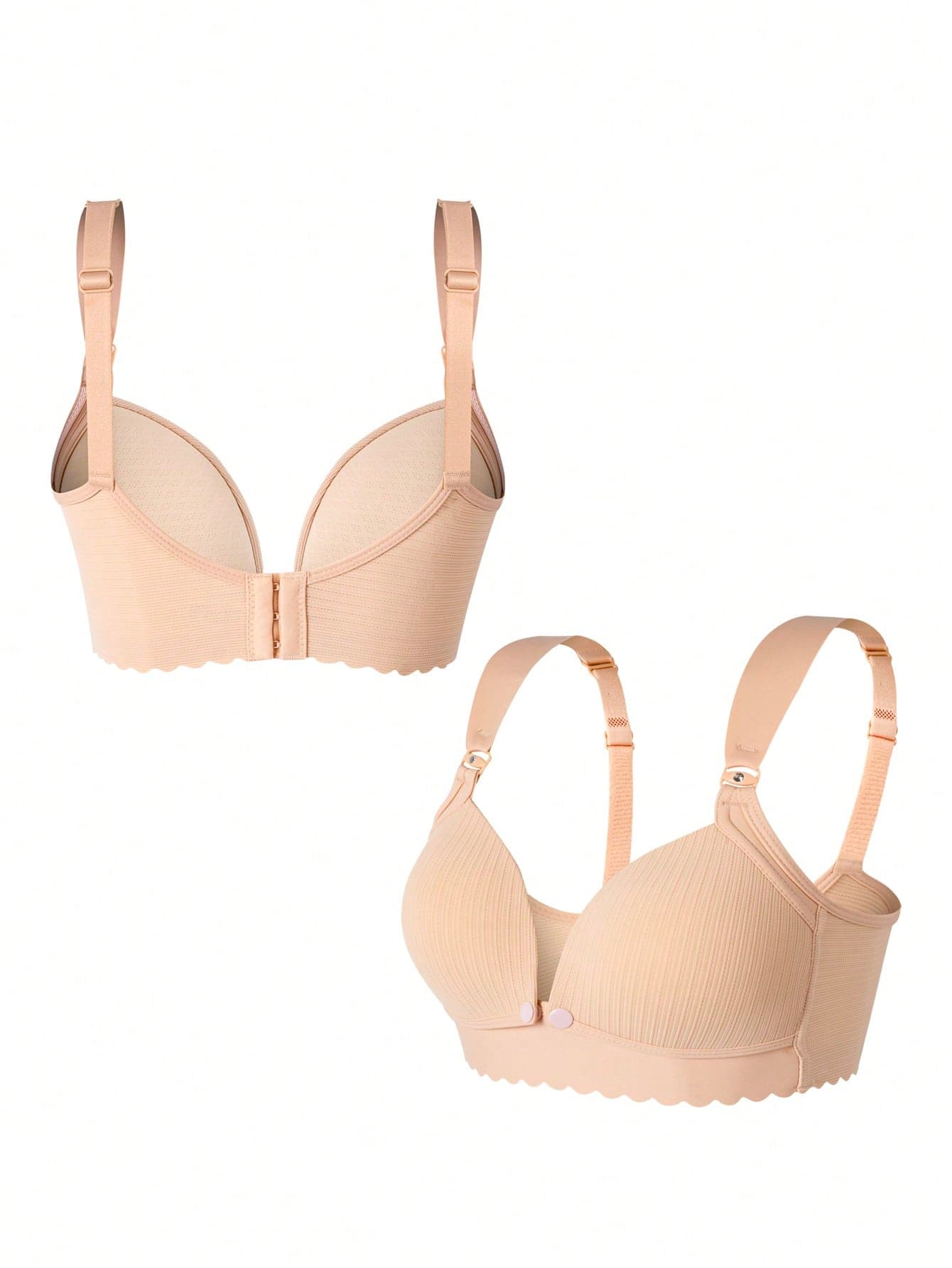 Moonlight&Mama Beige Padded Nursing Bra With Front Closure, Seamless Minimalist Everyday Maternity Bra