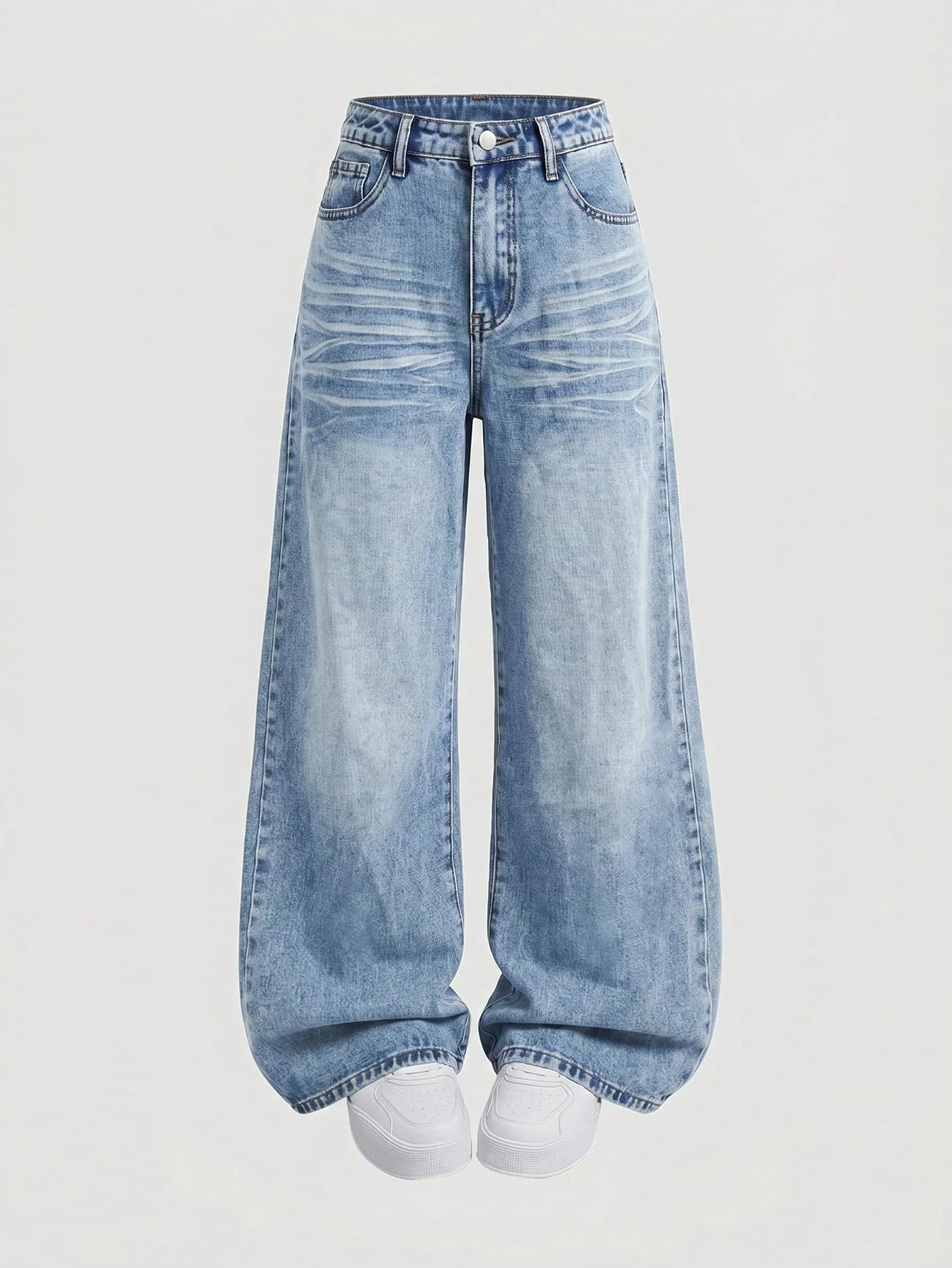 SHEIN Girlism Teen Girl Pocket Wide Leg Loose Casual Versatile Denim Jeans
