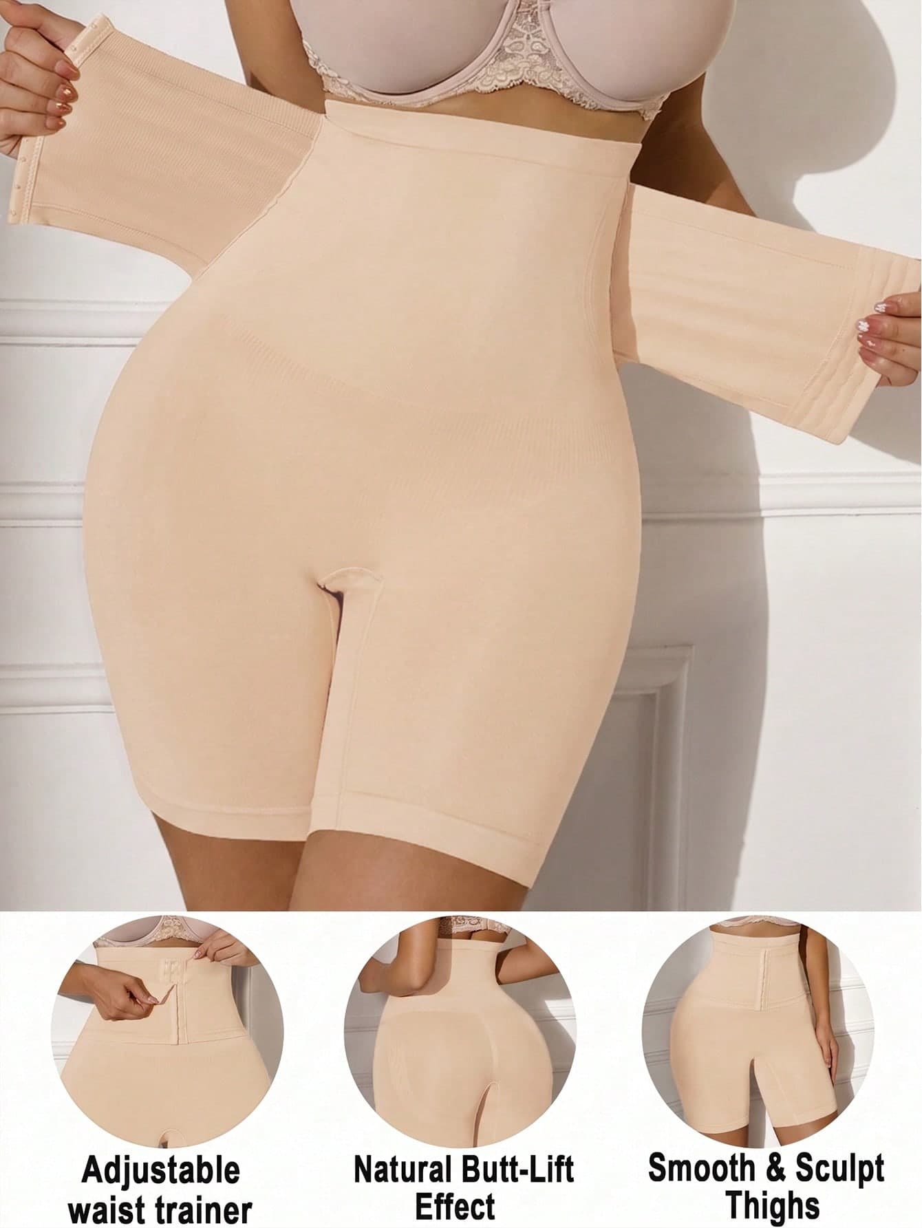 SHEIN 1pc Seamless High Waist Abdomen Control Slimming Shorts With Front Hook Closure