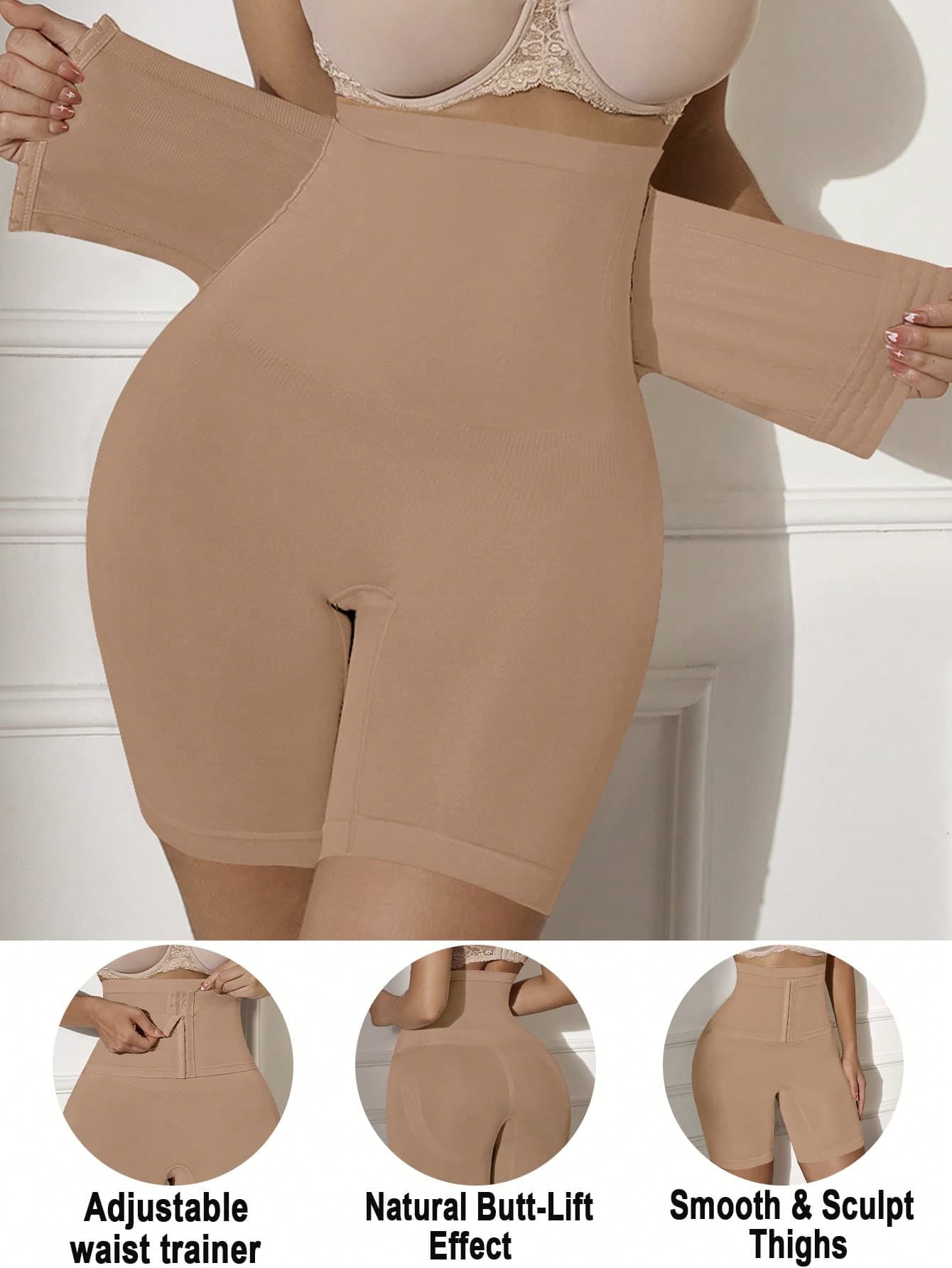 SHEIN 1pc Seamless High Waist Abdomen Control Slimming Shorts With Front Hook Closure