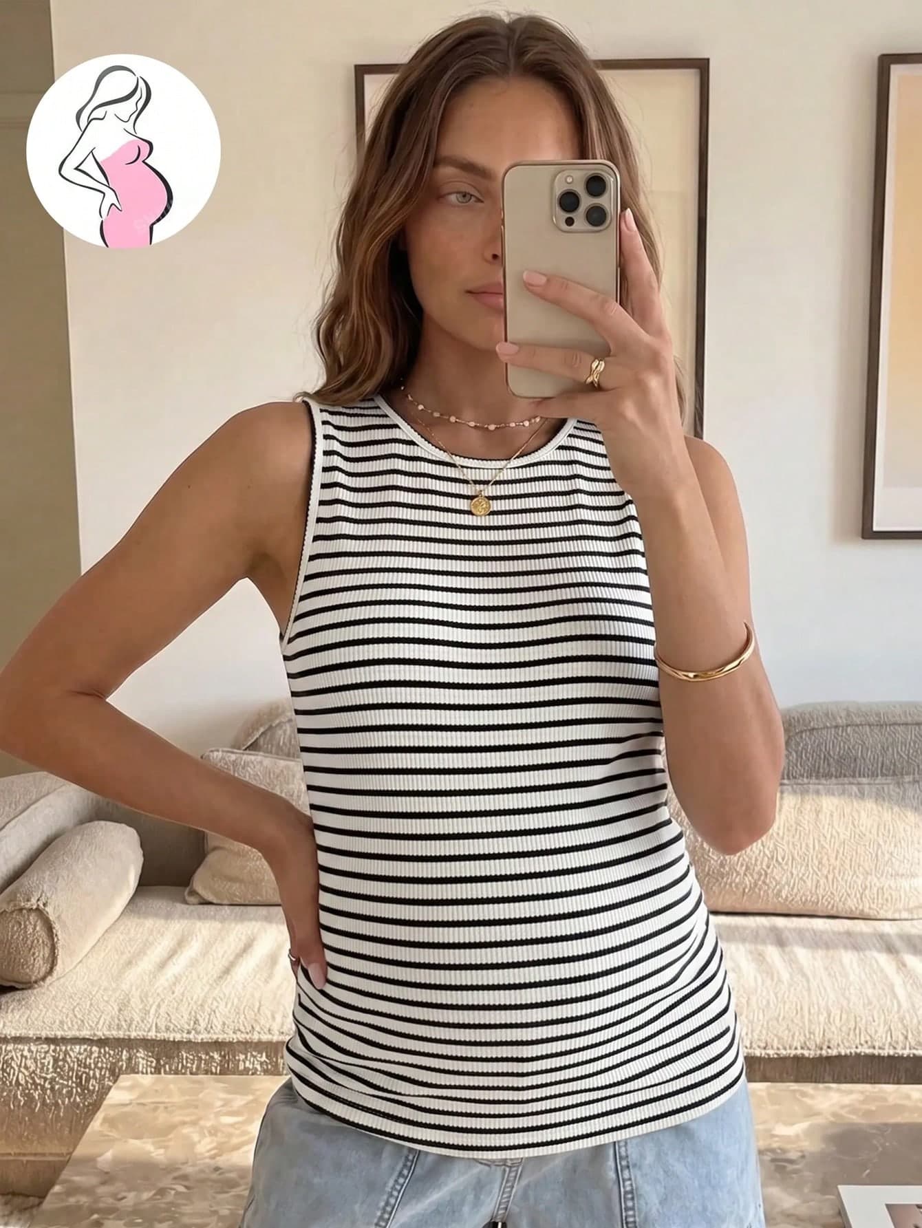 Slowluna Maternity Summer Casual Striped Tank Top