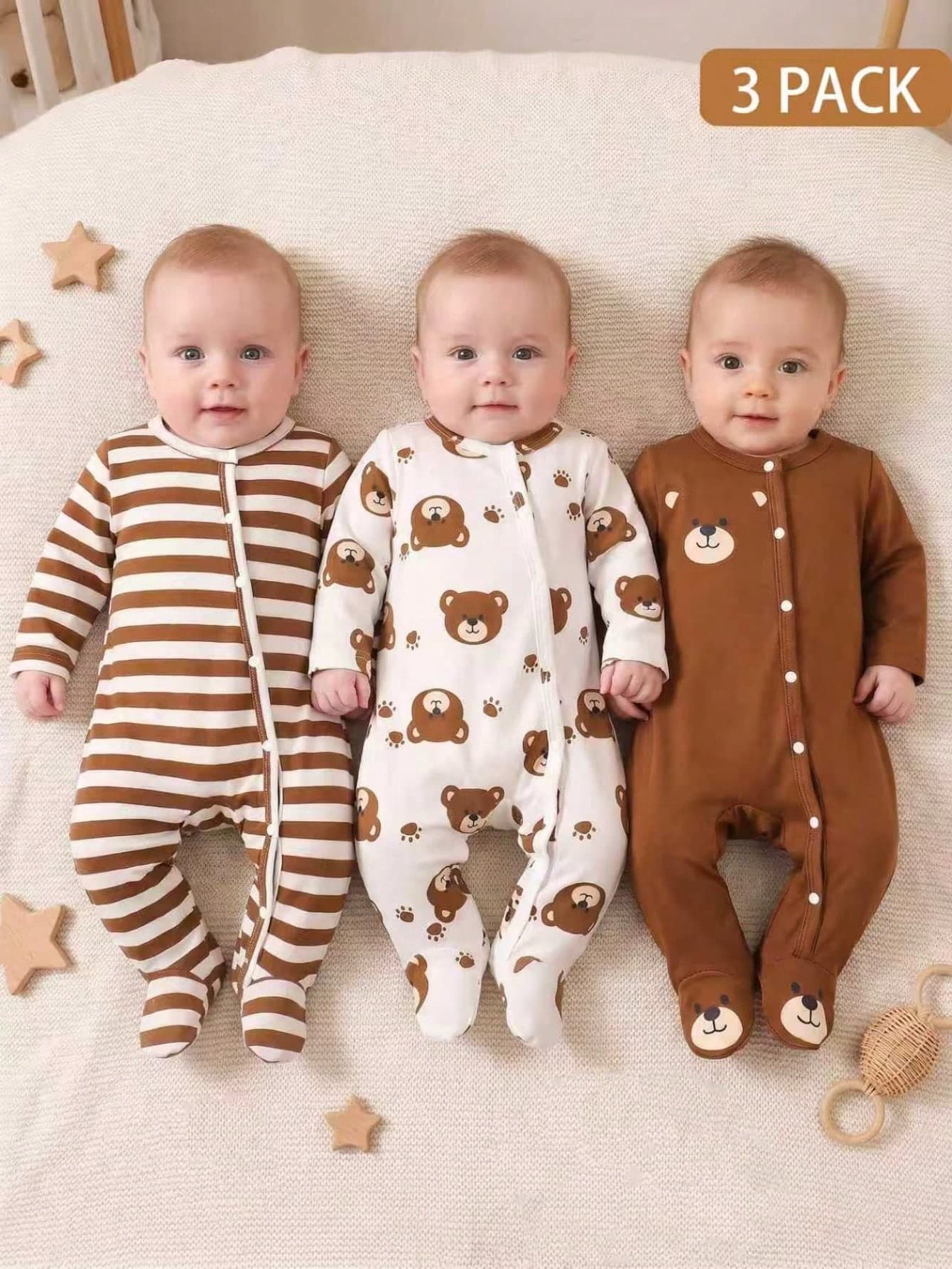 SHEIN Newborn Bear Striped Print Romper