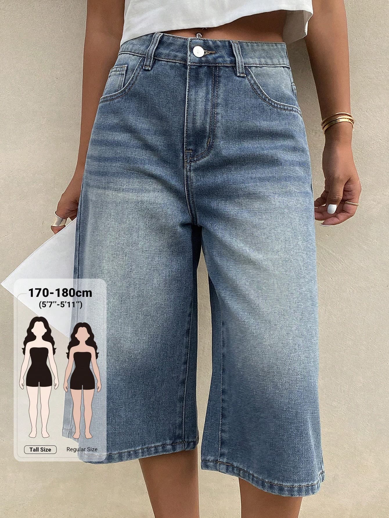 Dazy Tall Women's Summer Straight Leg Loose Street Style Pocket Button Casual Denim Capri Pants