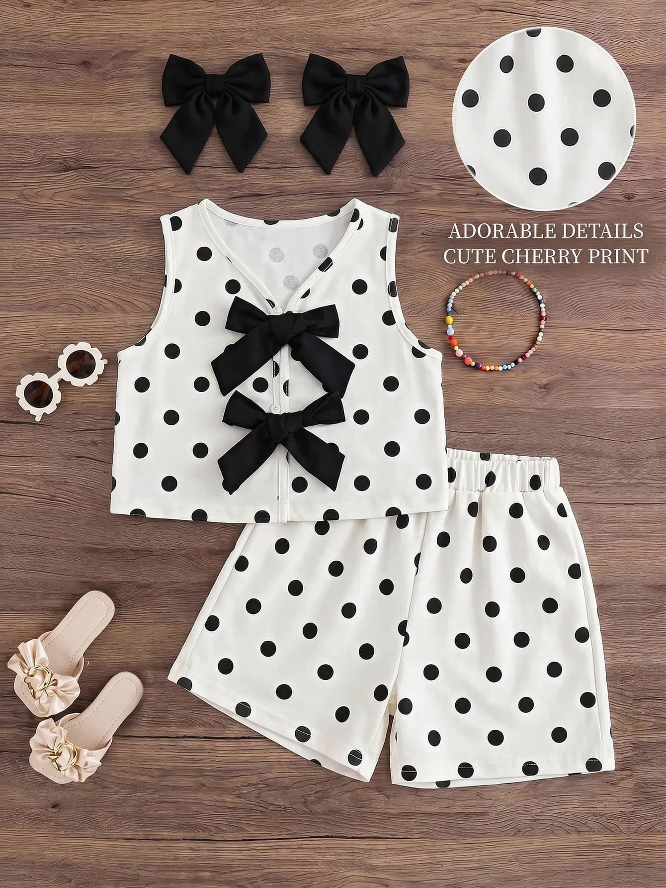 Emery Rose Kids Emery Rose Kids Young Girl Woven Striped Round Neck Top And Woven Shorts 2 Pieces Set Polka Dot Short Summer Top Sleeveless Cute Basic Classic Cute Versatile Outing