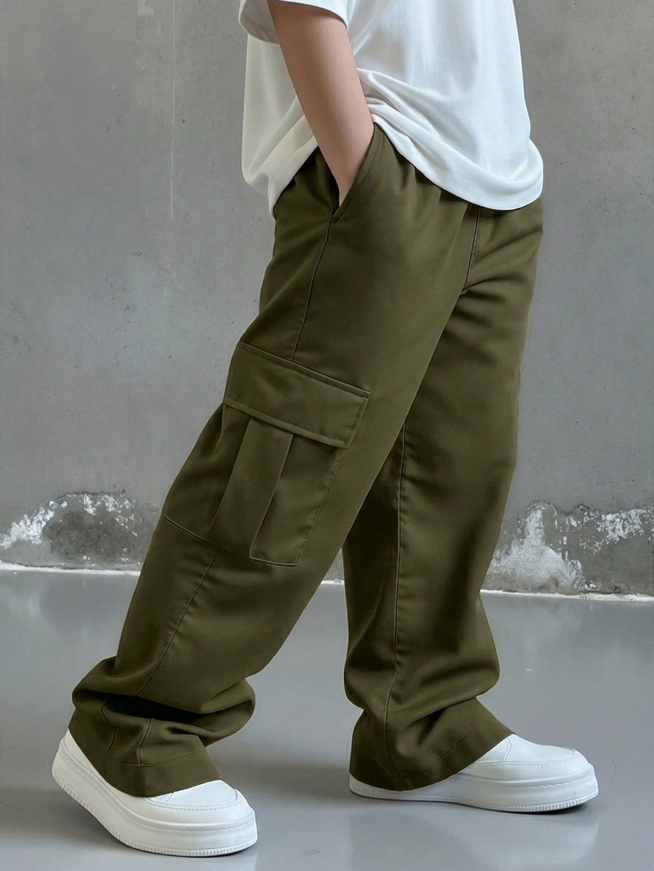 SHEIN Little Byeori Kids Tween Boy Casual Daily Comfortable Cargo Straight Leg Loose Pants, Army Green Cargo Pants, New Year, Six Seven, Suitable For Outings, Dates, School, Spring, Summer, Fall, Winter