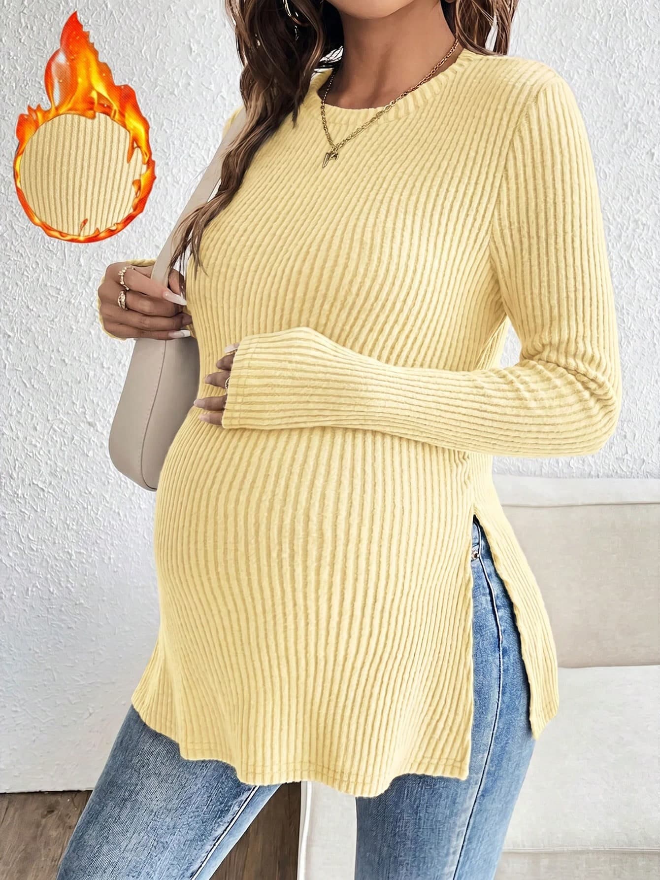 SHEIN Maternity Casual Versatile Solid Color Side Slit T-Shirt
