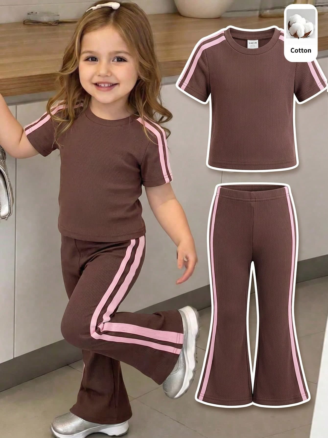 SHEIN Baby Girl Casual Striped Knit Set, World Cup Sports Outfit, Summer Sports Wear,