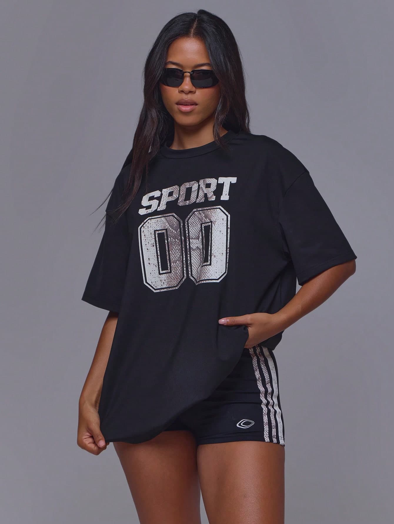 Musera Sport Black Snake Print 'Sport 00' Graphic Printed Oversized Crewneck Sport Tee Gym Pilates Fitness Daily Casual Everyday Running Void