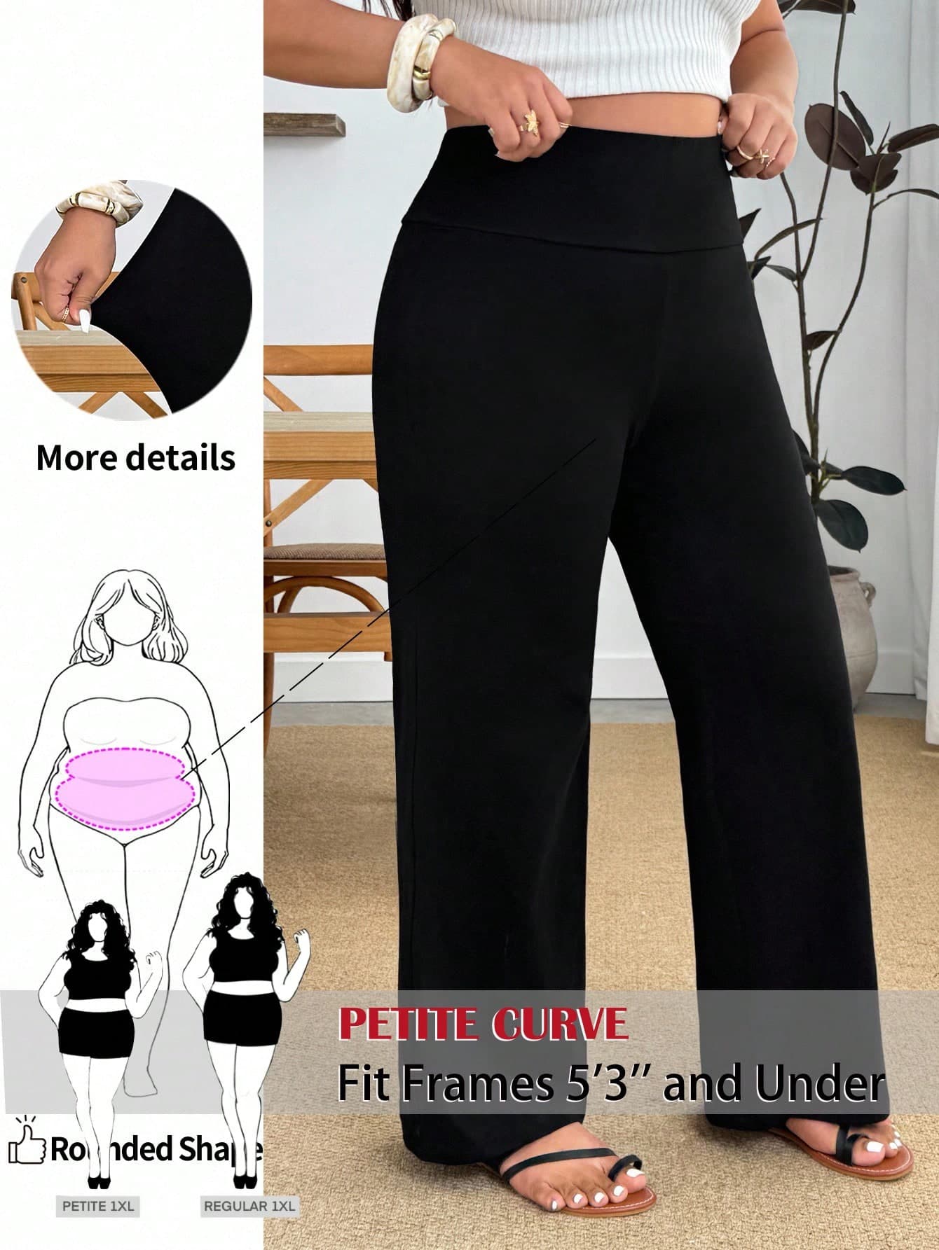 SHEIN PETITE CURVE Plus Size Women's Solid Color Casual Versatile Everyday Bussines Vacation Outing Long Pants Black Summer
