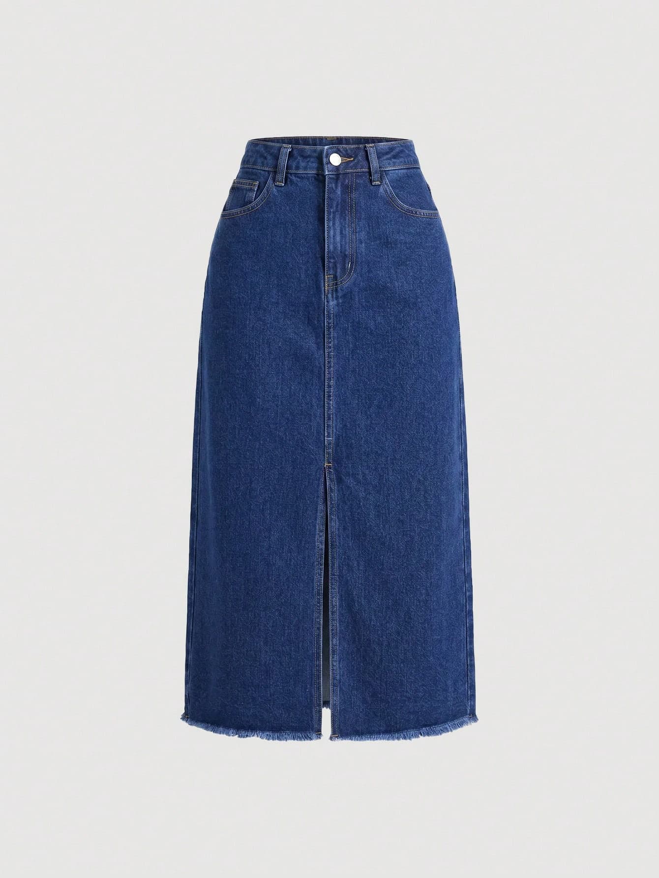 SHEIN Girlism Teen Girl Casual Denim Skirt With Pockets And Split Hem