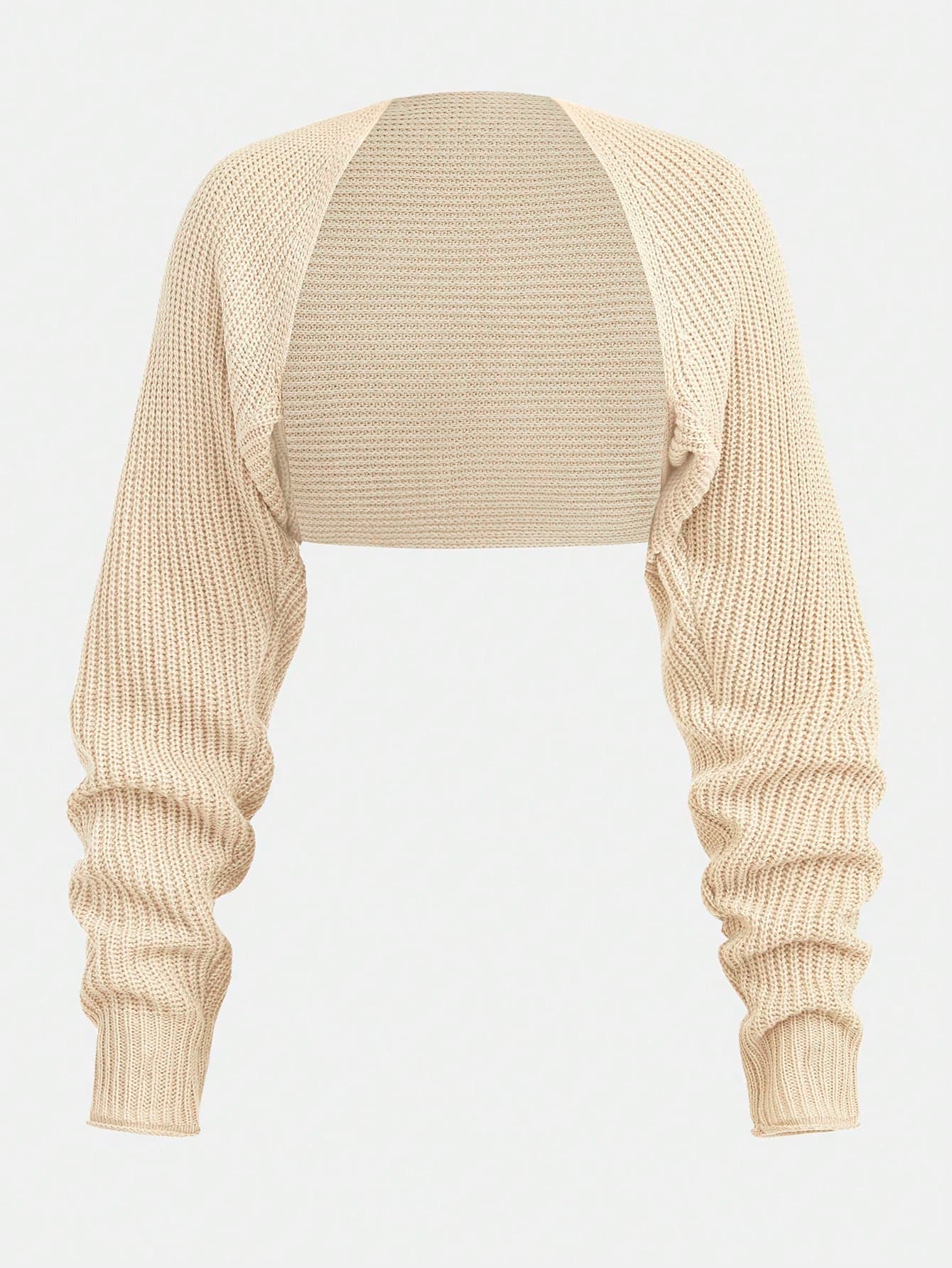 SHEIN Girlism Teen Girl Teen Girls Apricot/Cropped/Ribbed Fabric/Knit/Textured/Versatile Casual Short Autumn Cardigan/Sun Protection/Daily Wear/All-Match Cardigan
