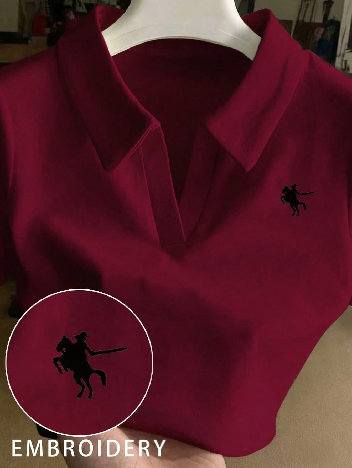 Franclia Embroidered Collar Fitted Short Sleeve T-Shirt For Women