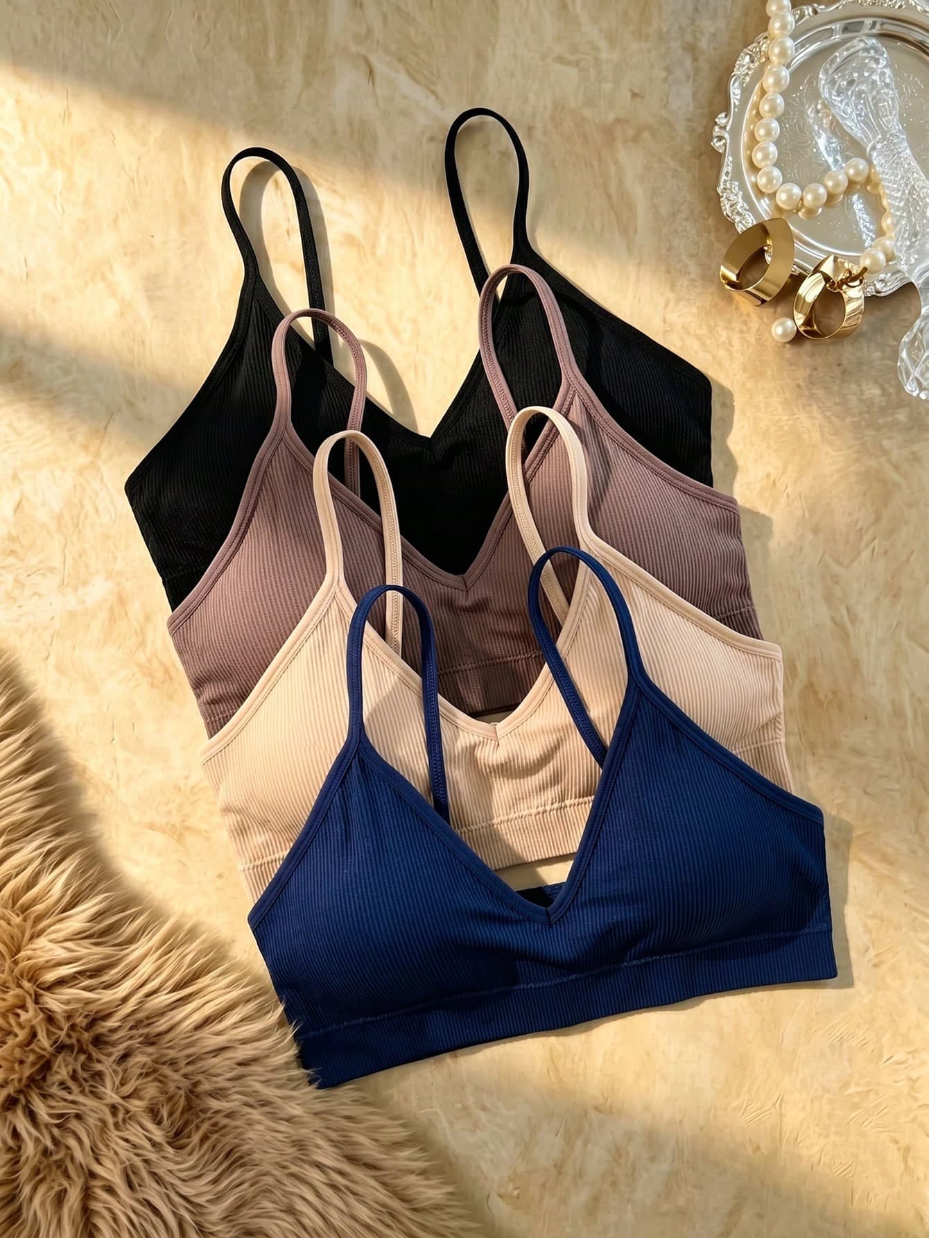 Bare Chapter 4pcs/Set Seamless Ribbed Wireless Casual Bras For Women