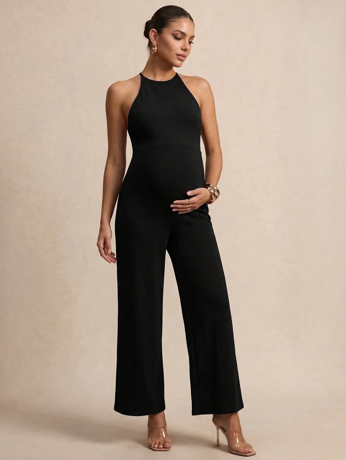 MaterniChic Maternity Wear, Maternity Jumpsuits, Summer Black Maternity Jumpsuit, Simple Yet Elegant With A Cutout Back