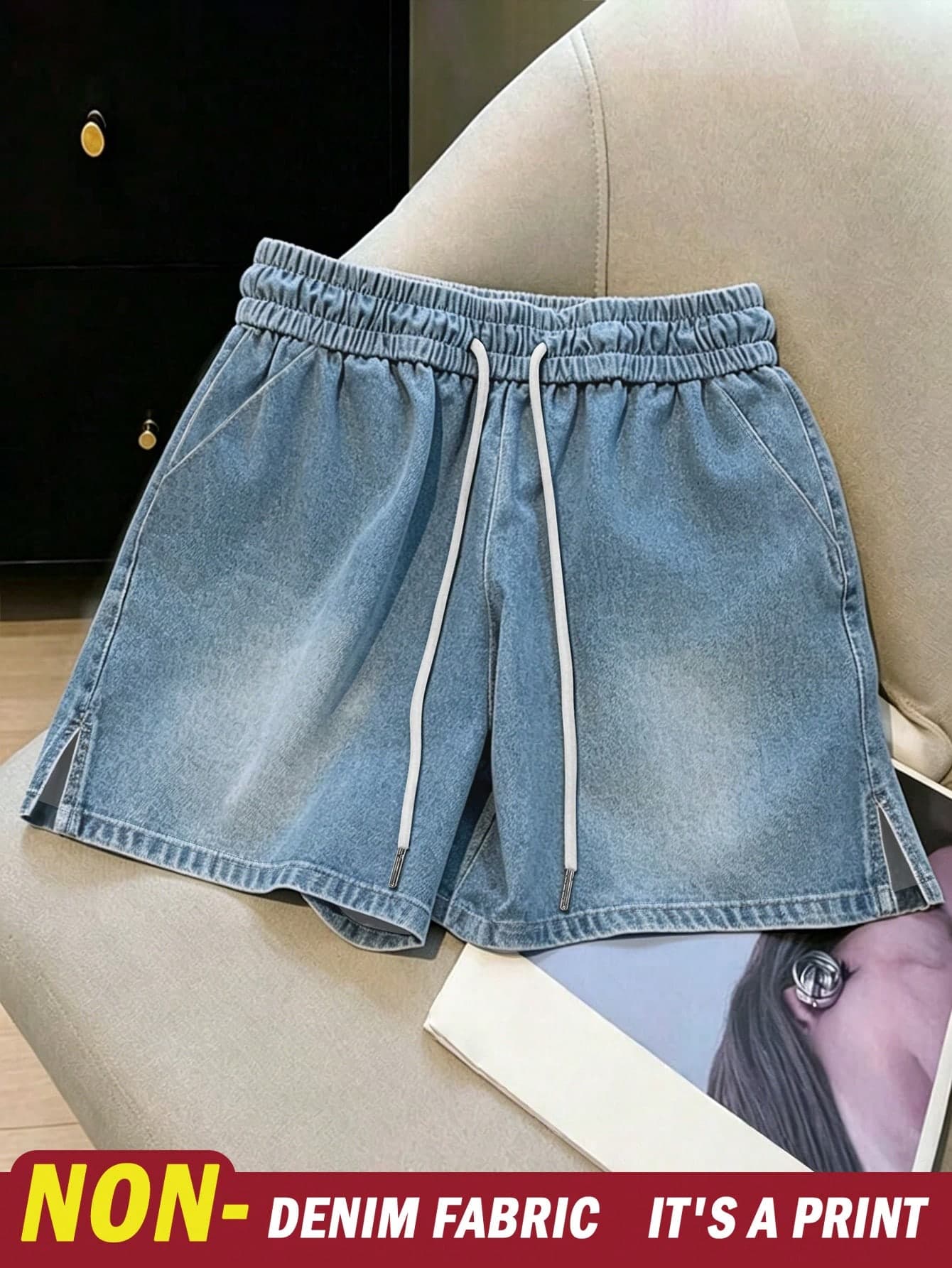 Resyla Women's Pleated Waist Drawstring Split Hem Pocket Fashion Shorts
