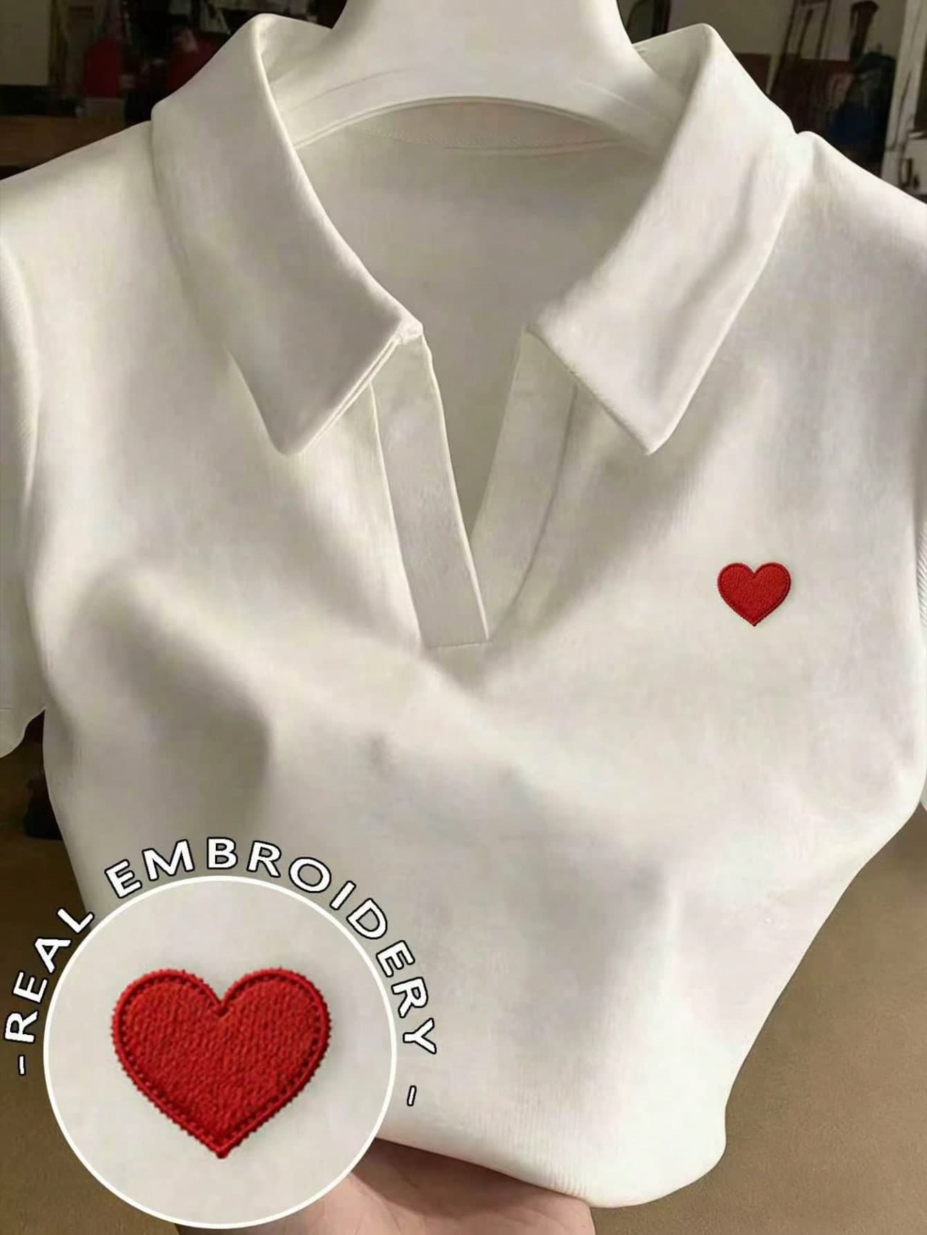 Franclia Embroidered Collar Fitted Short Sleeve T-Shirt For Women