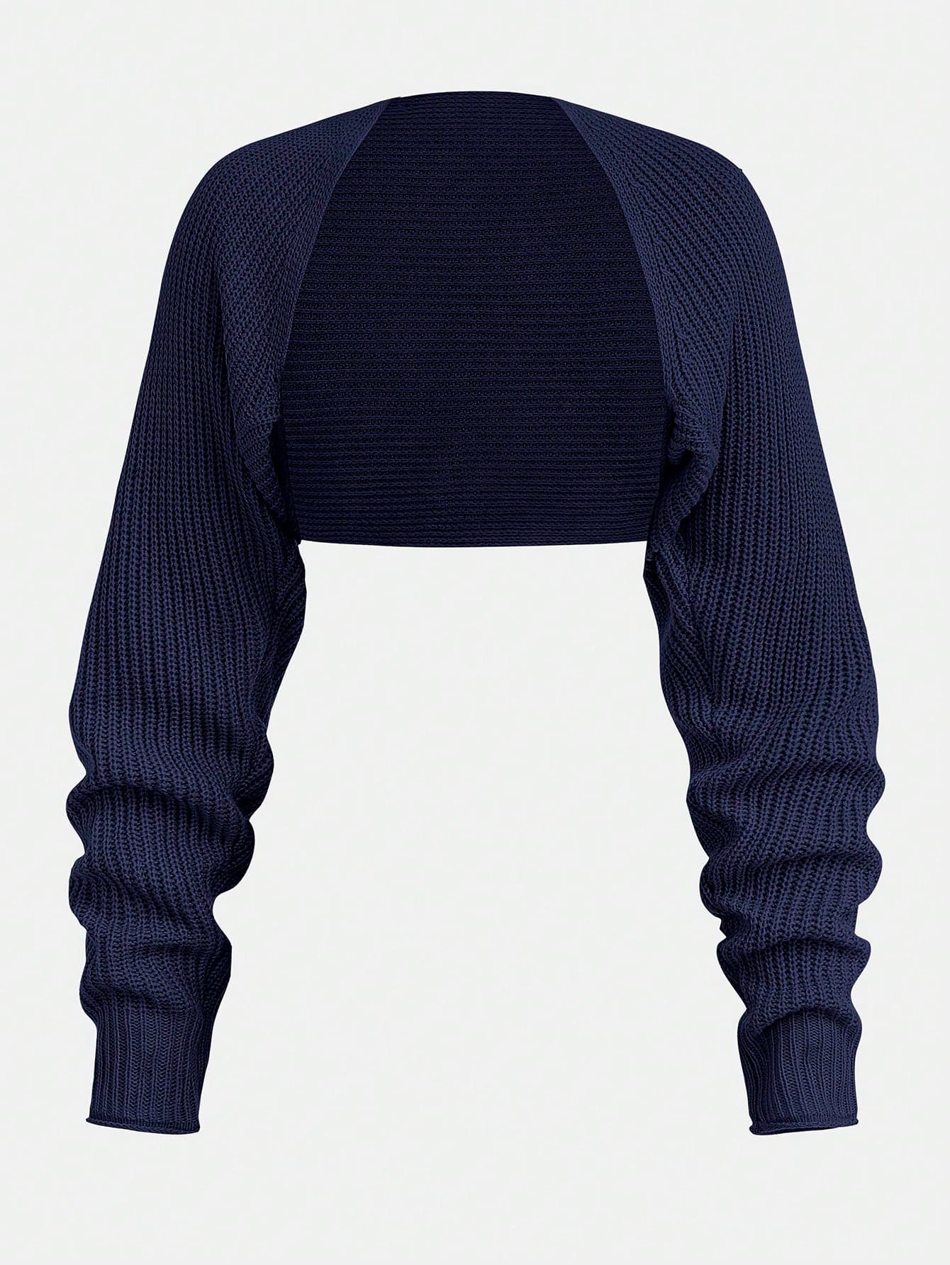 SHEIN Girlism Teen Girl Teen Girls Navy Blue/Cropped/Ribbed Fabric/Knitted/Textured/Versatile Casual Short Autumn Cardigan/Sun /Daily Wear/All-Match Cardigan