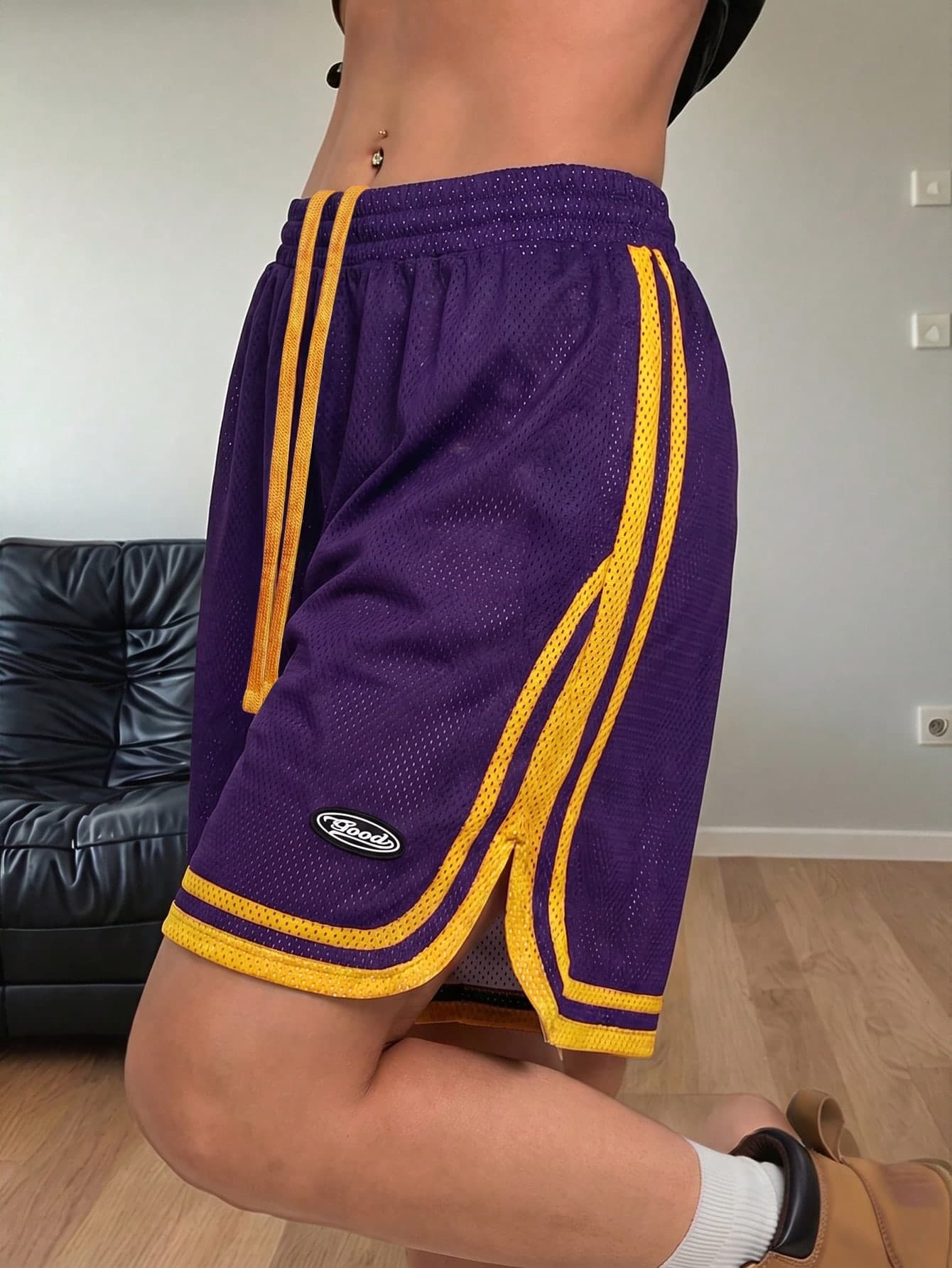 Coolane Women's Summer Sport Going Out Streetwear Sportswear Breathable Mesh Sport Purple And Yellow Shorts