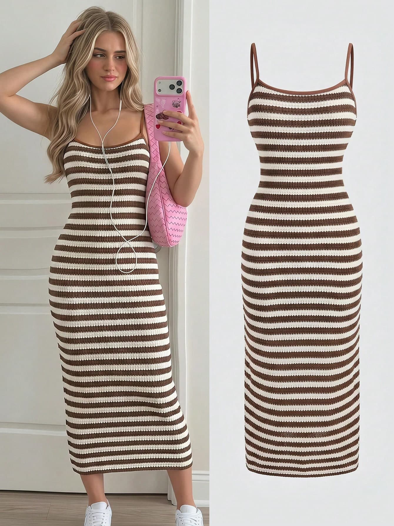 SHEIN Girlism Teen Girls Summer New Textured White Striped Spaghetti Strap Dress Casual Love Island Daily Vacation Fashion Versatile Retro Streetwear Sister Photo