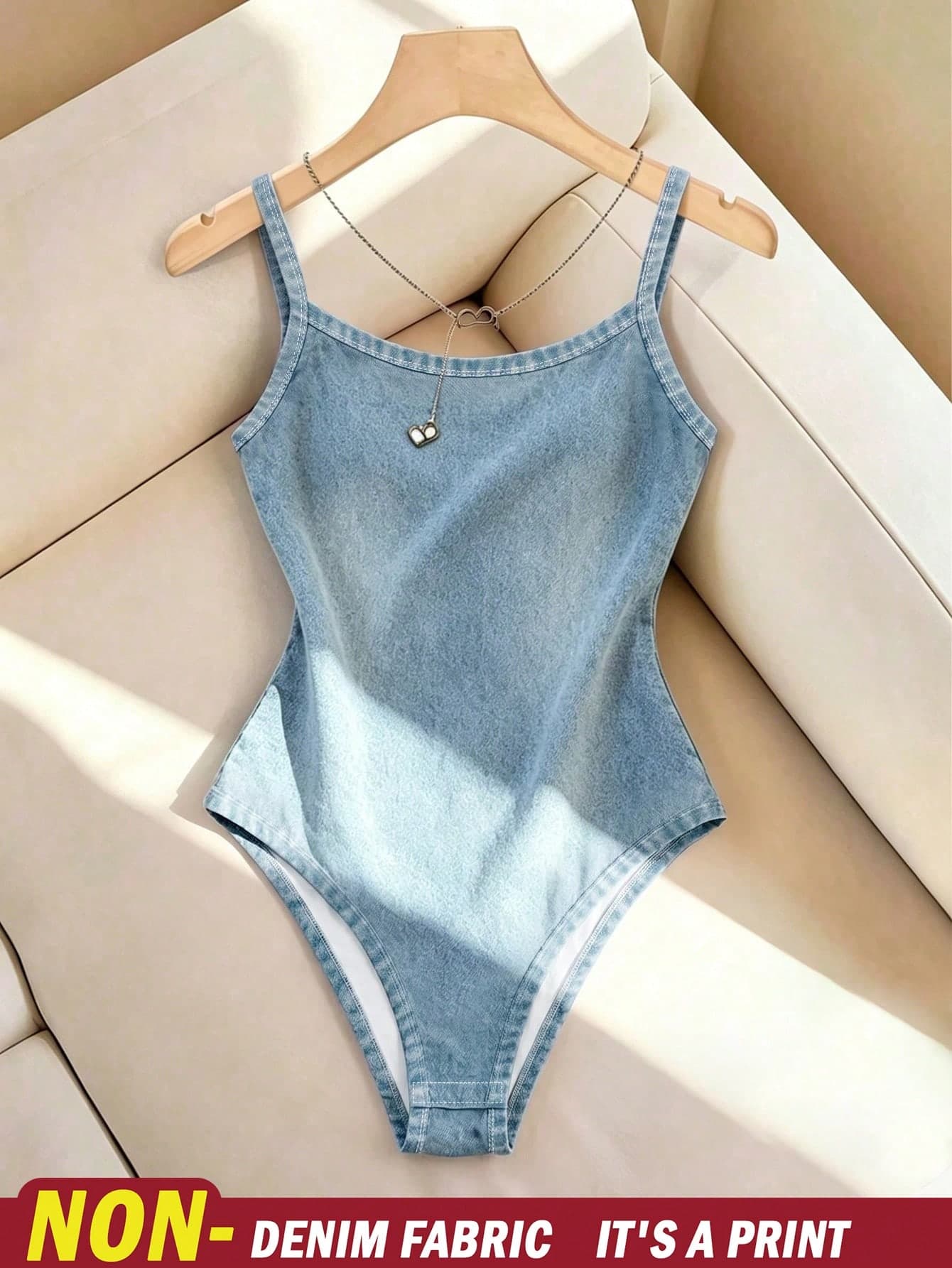 Rafferiza CURVE Plus Size Women Denim Print Casual Bodysuit