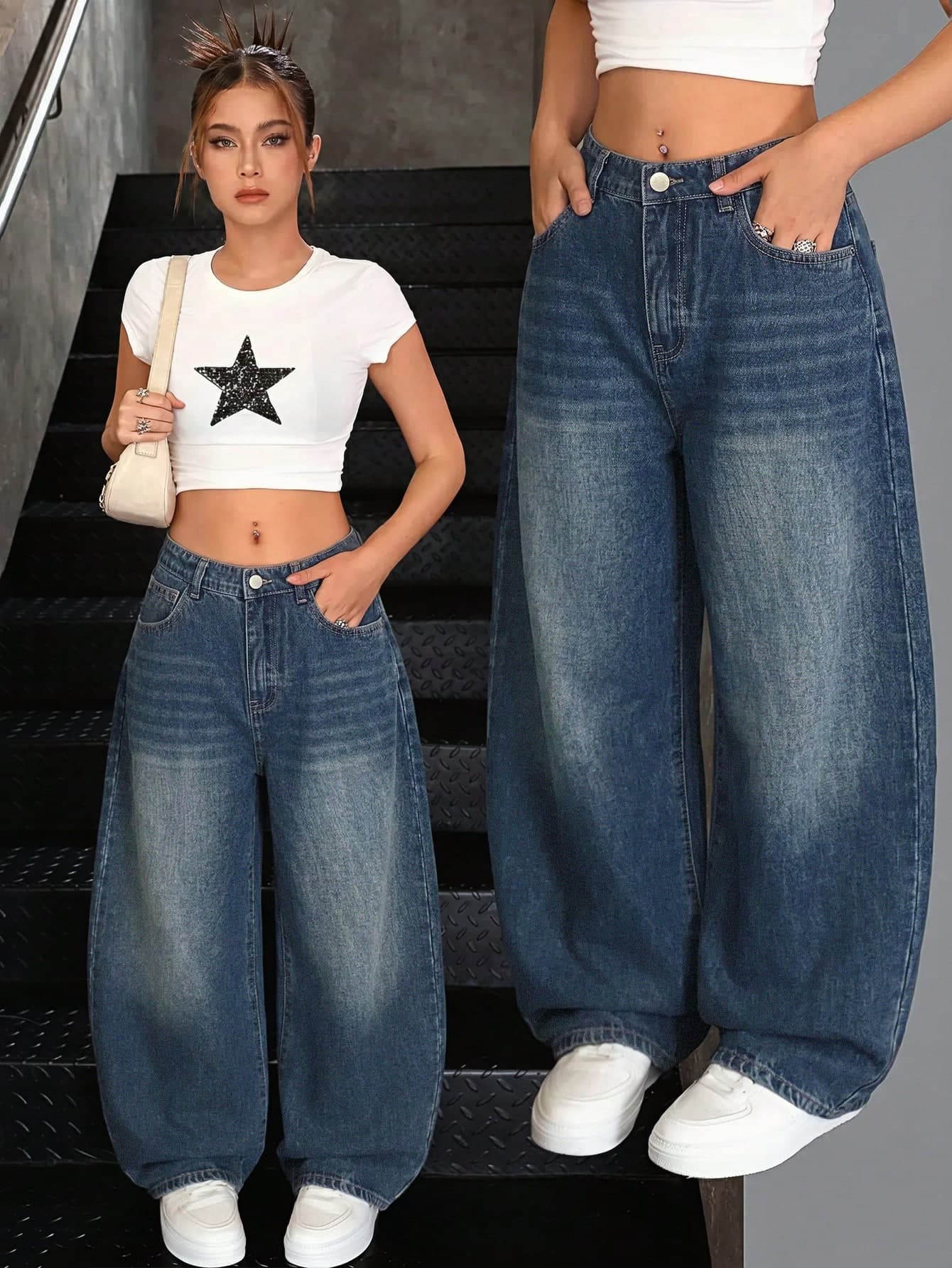 SHEIN Teen Girl Casual Washed Wide Leg Jeans