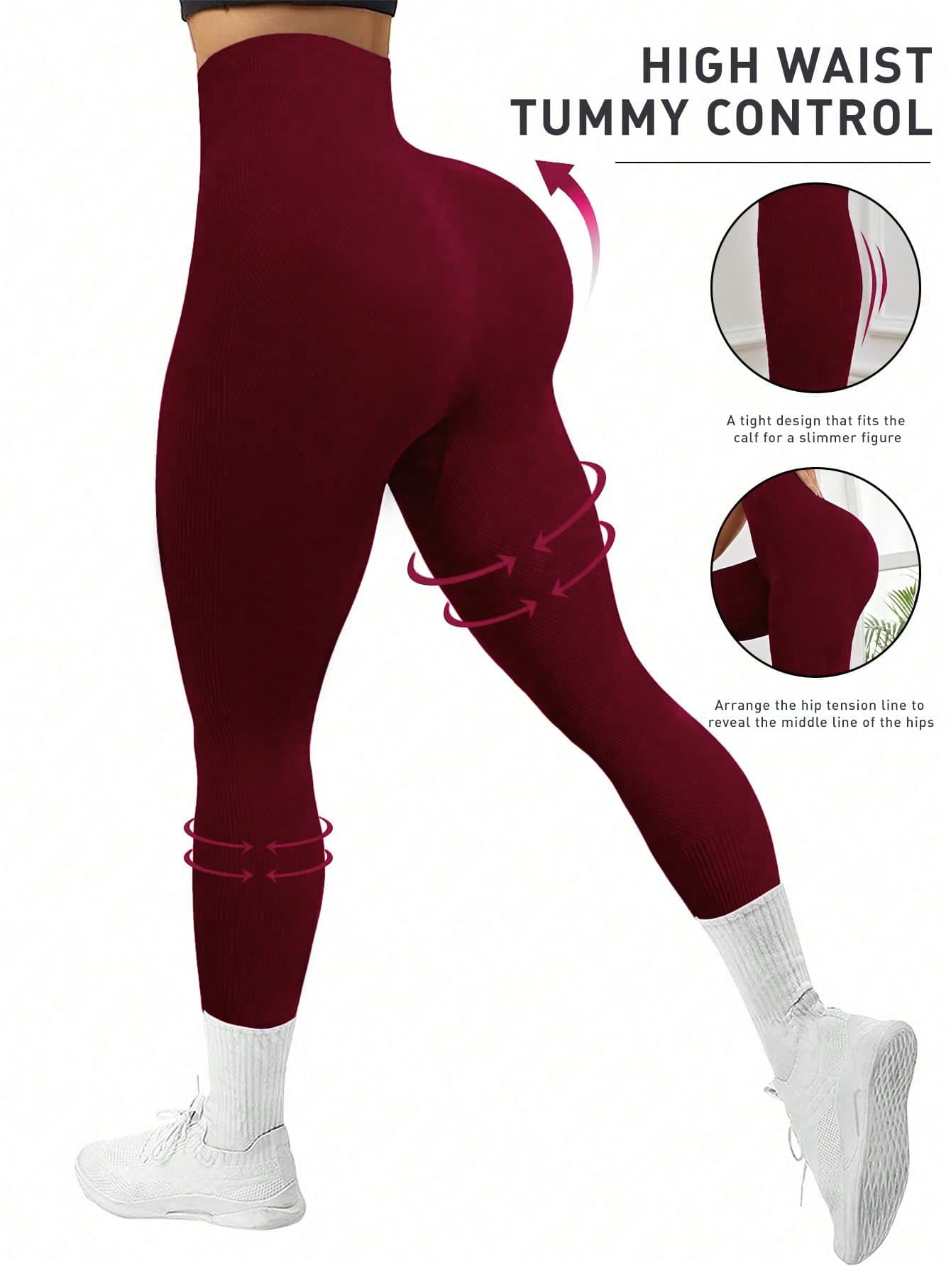 Easithlete Yoga Tights Seamless Rib-Knit Tummy Control Butt Lifting Breathable Quick-Drying Sports Leggings