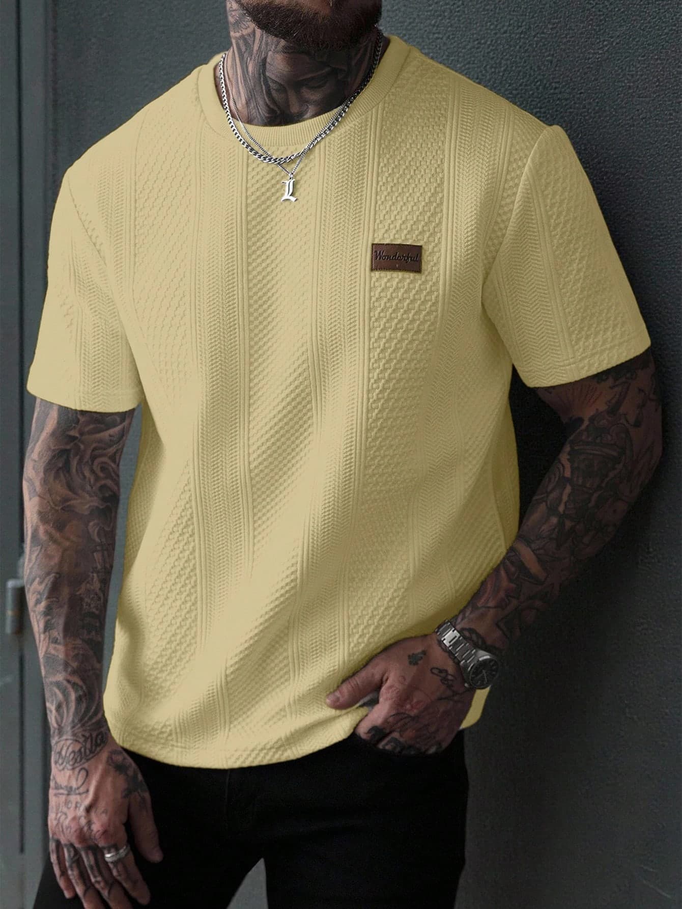 EGENSIO Men's Solid Color Crew Neck Short Sleeve Fashion Knit T-Shirt, Holiday