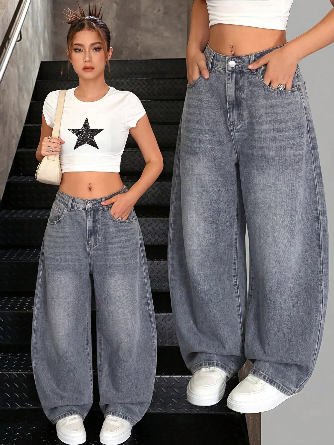 SHEIN Teen Girls' Retro Vintage Y2K Style 2000s Casual Boyfriend Baggy Denim Jeans For Streetwear Outfits