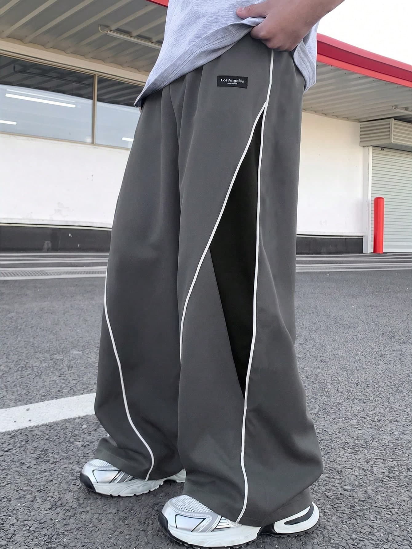 SHEIN Teen Boy Letter Patchwork Contrast Color Wide Leg Loose Casual Long Pants