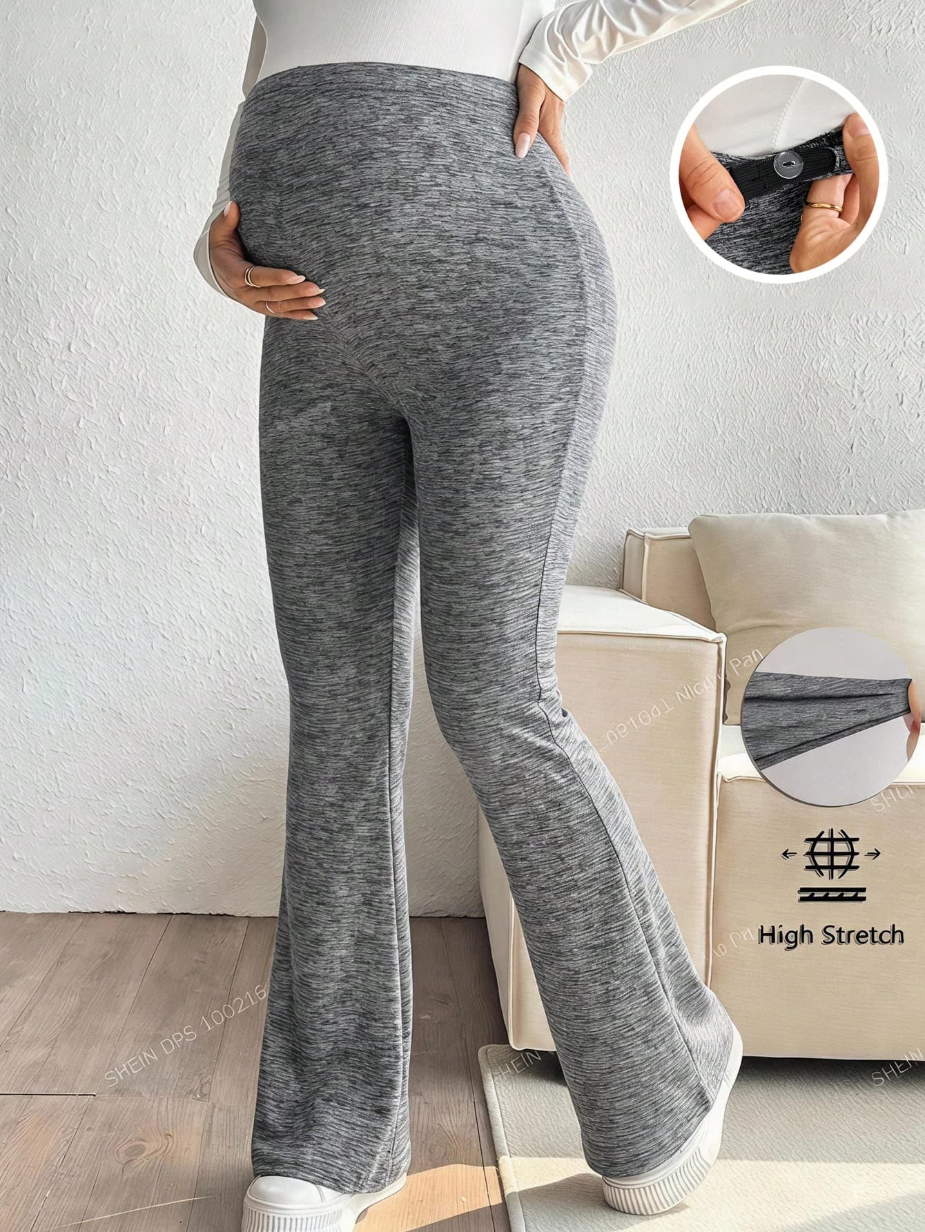 SHEIN Maternity Solid Color Adjustable Waist Casual Versatile Daily Wear Flare Pants