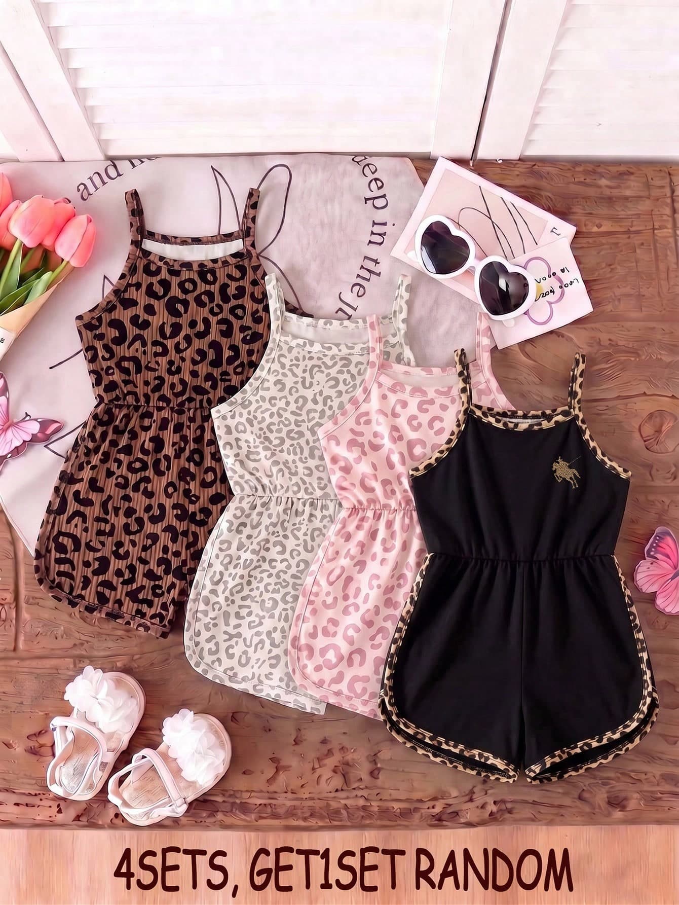 4 Randomly Selected Beautiful Designs 1pc Baby Girl Summer New Cami Round Neck Casual Romper
