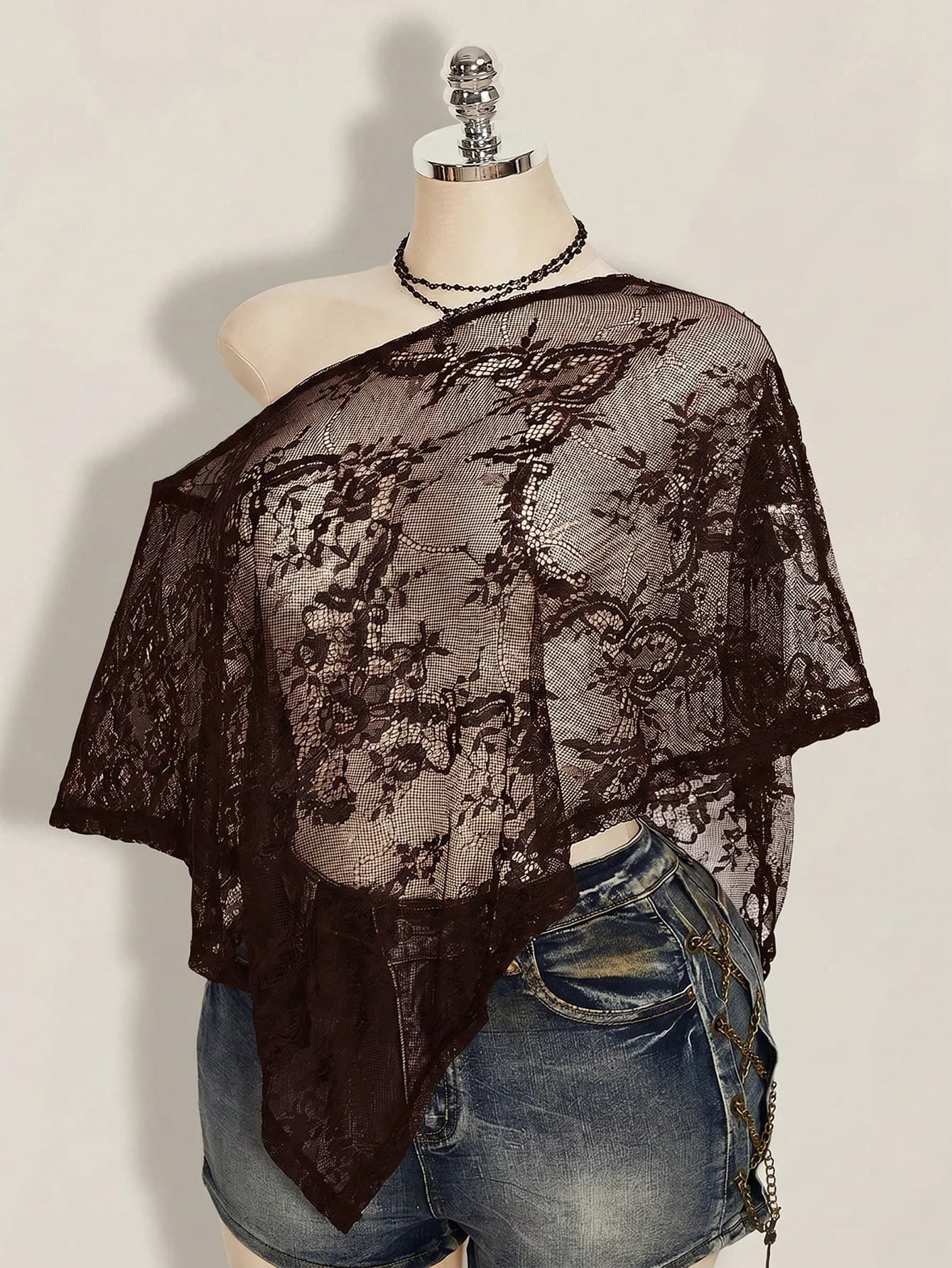 SHEIN ICON Plus Size Women's Lace Sexy Sheer Daily Cover-Up Top