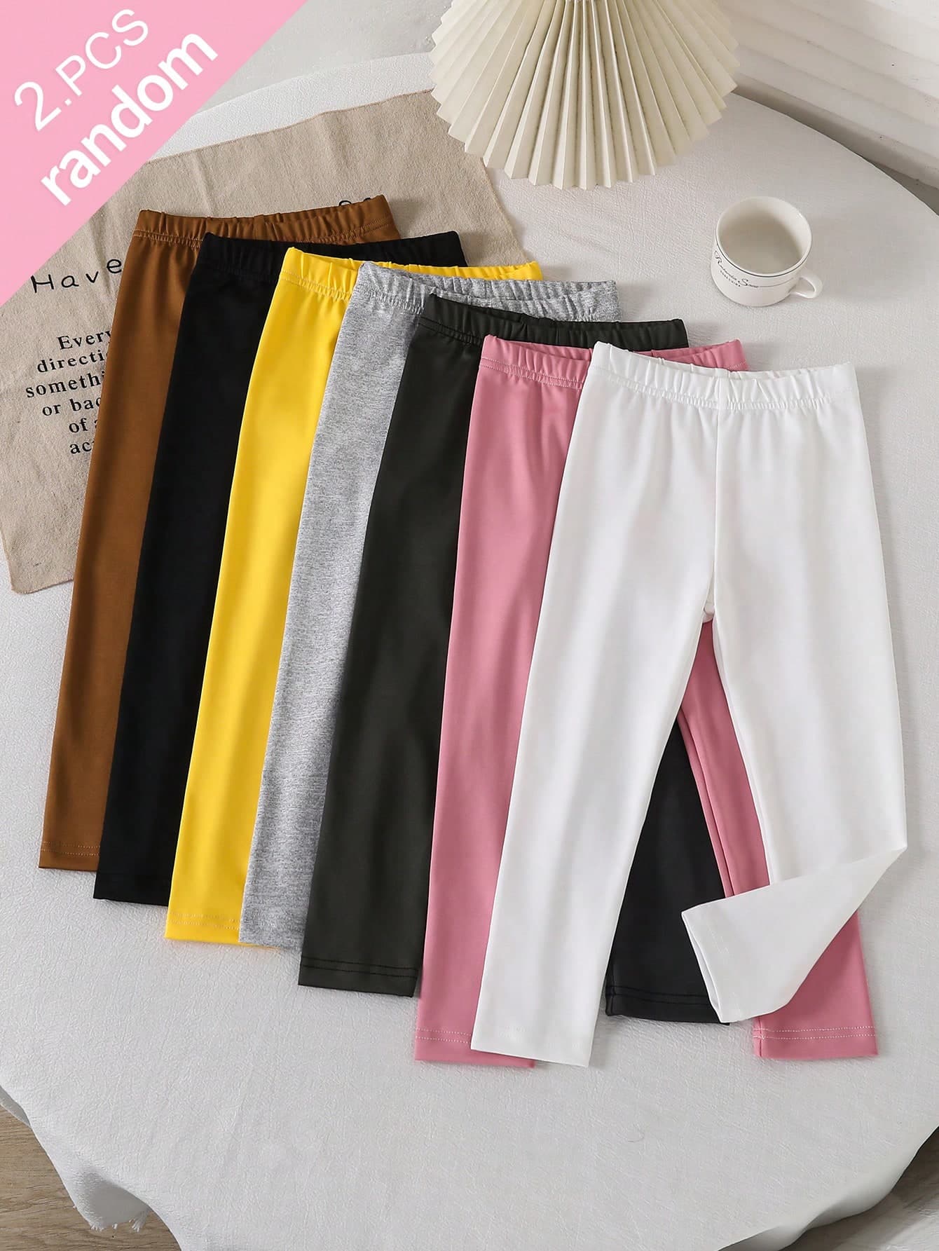 [7pcs Randomly Send 2pcs]Young Girls Toddler 2pcs Set Knitted Slim Fit All-Match Casual Versatile Spring/Summer Black/White Leggings, All-Season Wear