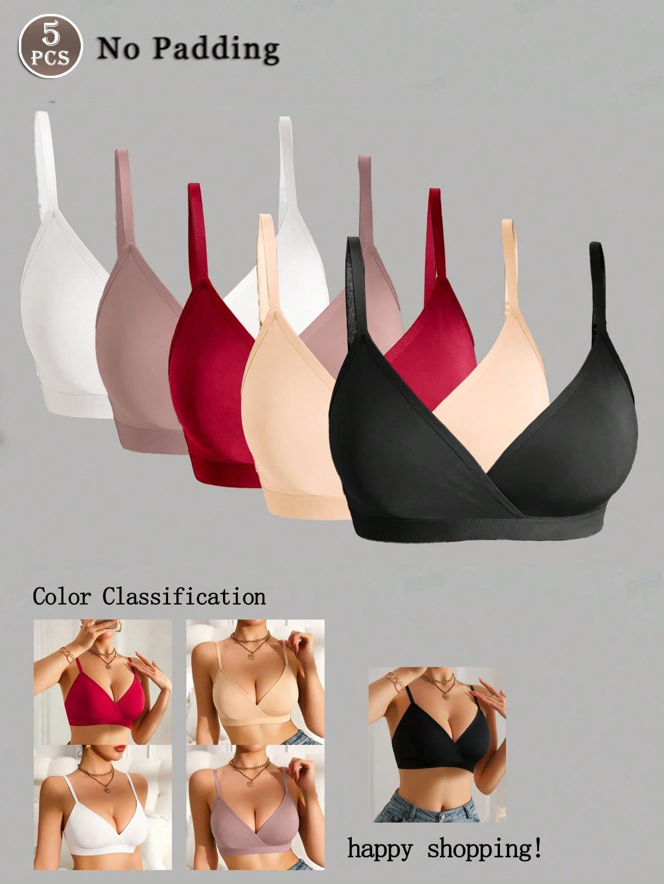 SHEIN 5pcs/Set Women's Wireless Non-Padded Bra