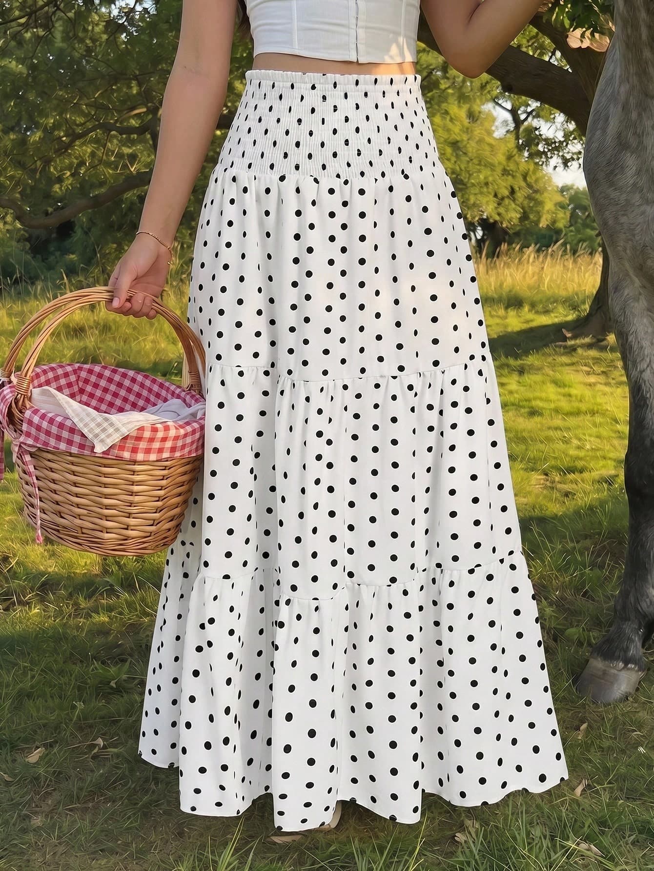SHEIN MOD Women's Polka Dot Pleated Casual Versatile Daily Wear Skirt
