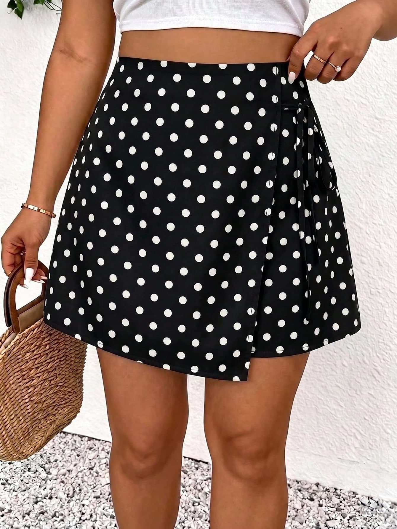 SHEIN Frenchy Plus Size Women Polka Dot Casual Vacation Skirt Pants