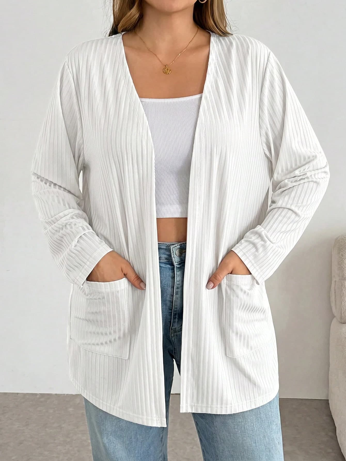 SHEIN Essnce Plus-Size Women's Spring/Summer Fashion Casual Loose Comfortable Versatile Long-Sleeved Cardigan