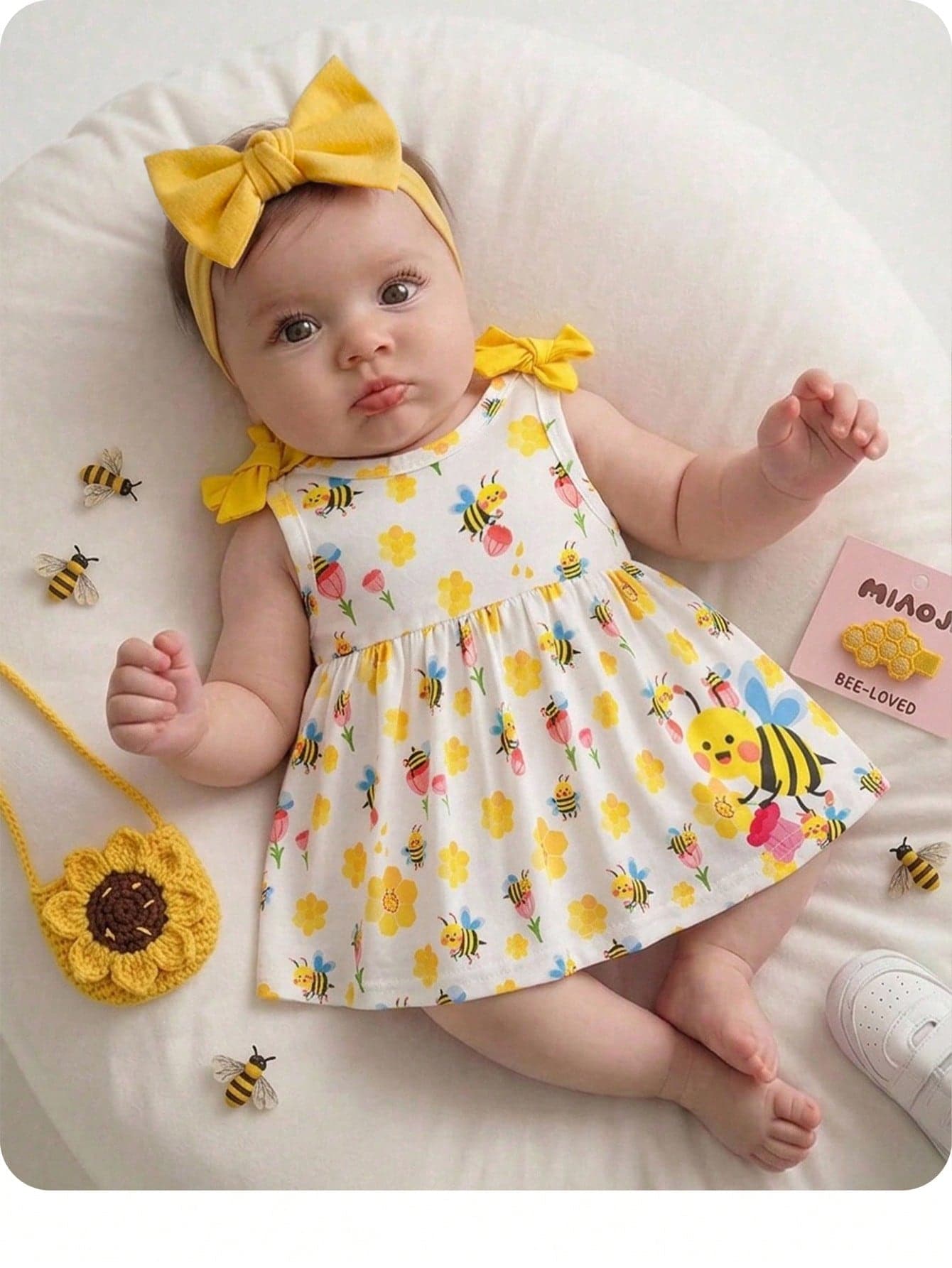 SHEIN Newborn Baby Girl Summer Cute Pattern Sleeveless Dress