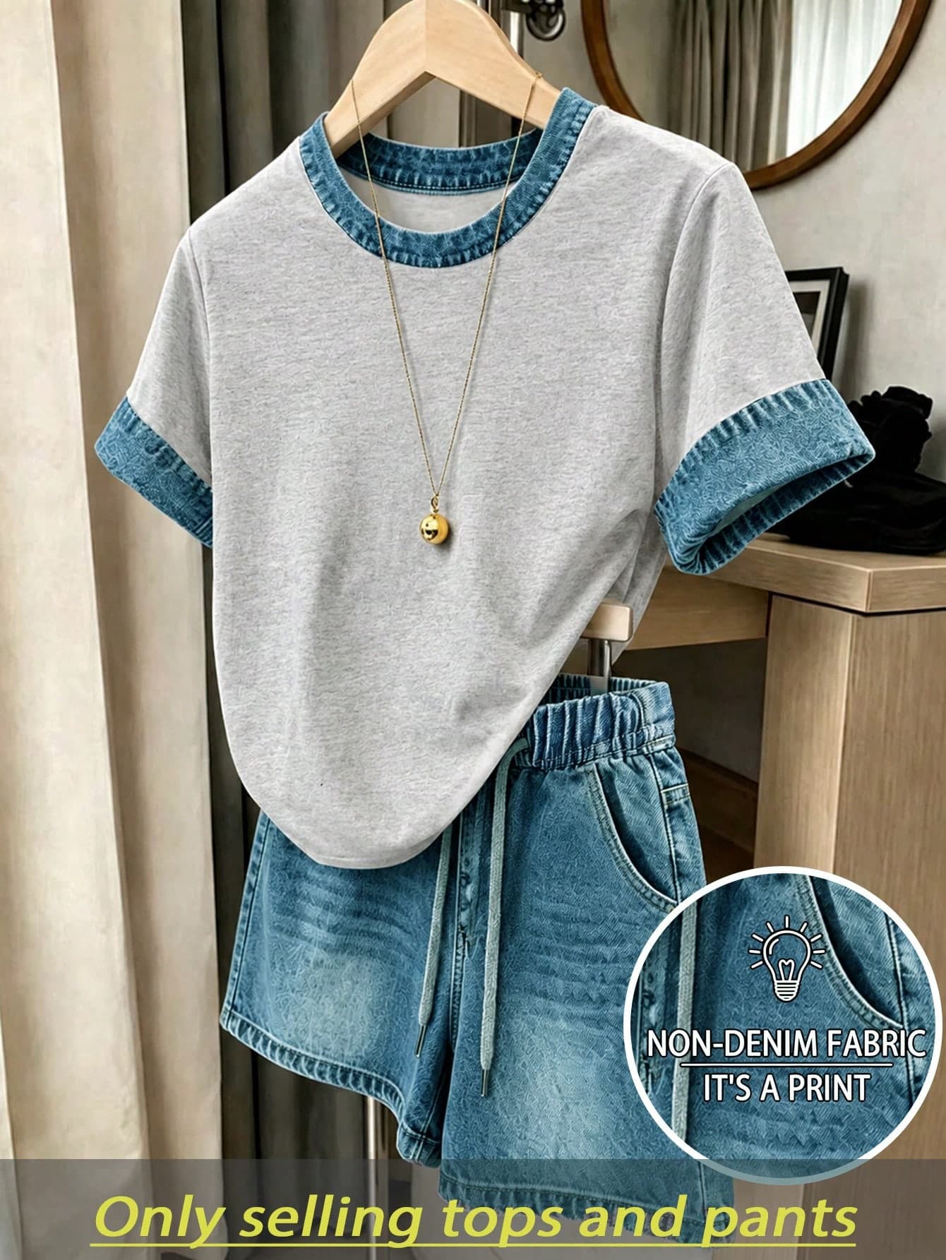 Resyla Women's 2-Piece Set, Round Neck Short Sleeve T-Shirt And Shorts, Loose Fit Casual Outfit, Suitable For Daily Wear And Dating Occasions, Summer Women's Clothing Set, Latest Women's Apparel