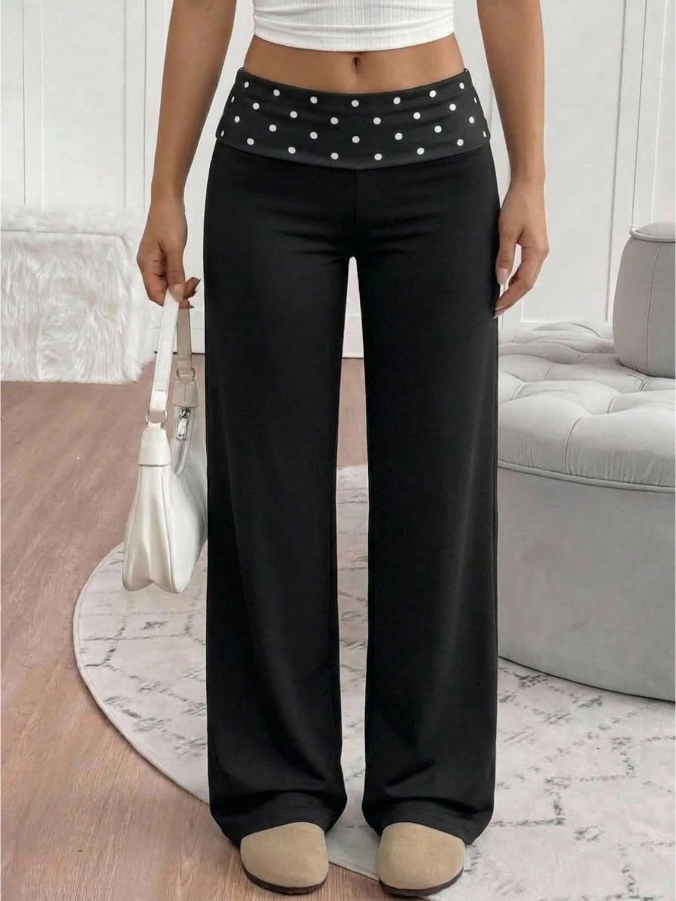 Tween Girl Tween Girl Tween Girls Pants Autumn/Winter Streetwear Versatile Vintage Polka Dot Contrast Waist Flare Long Pants