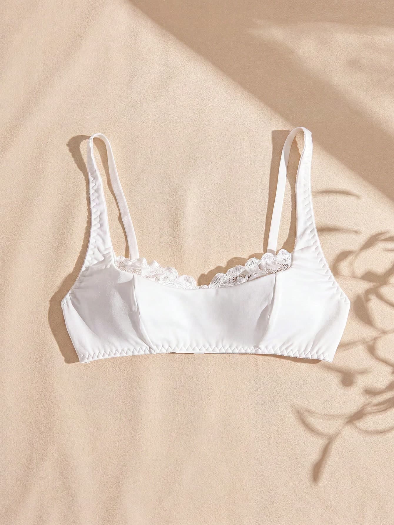 Lullawish Women's Lingerie, Solid Color Romantic Lace Patchwork Wireless Bra