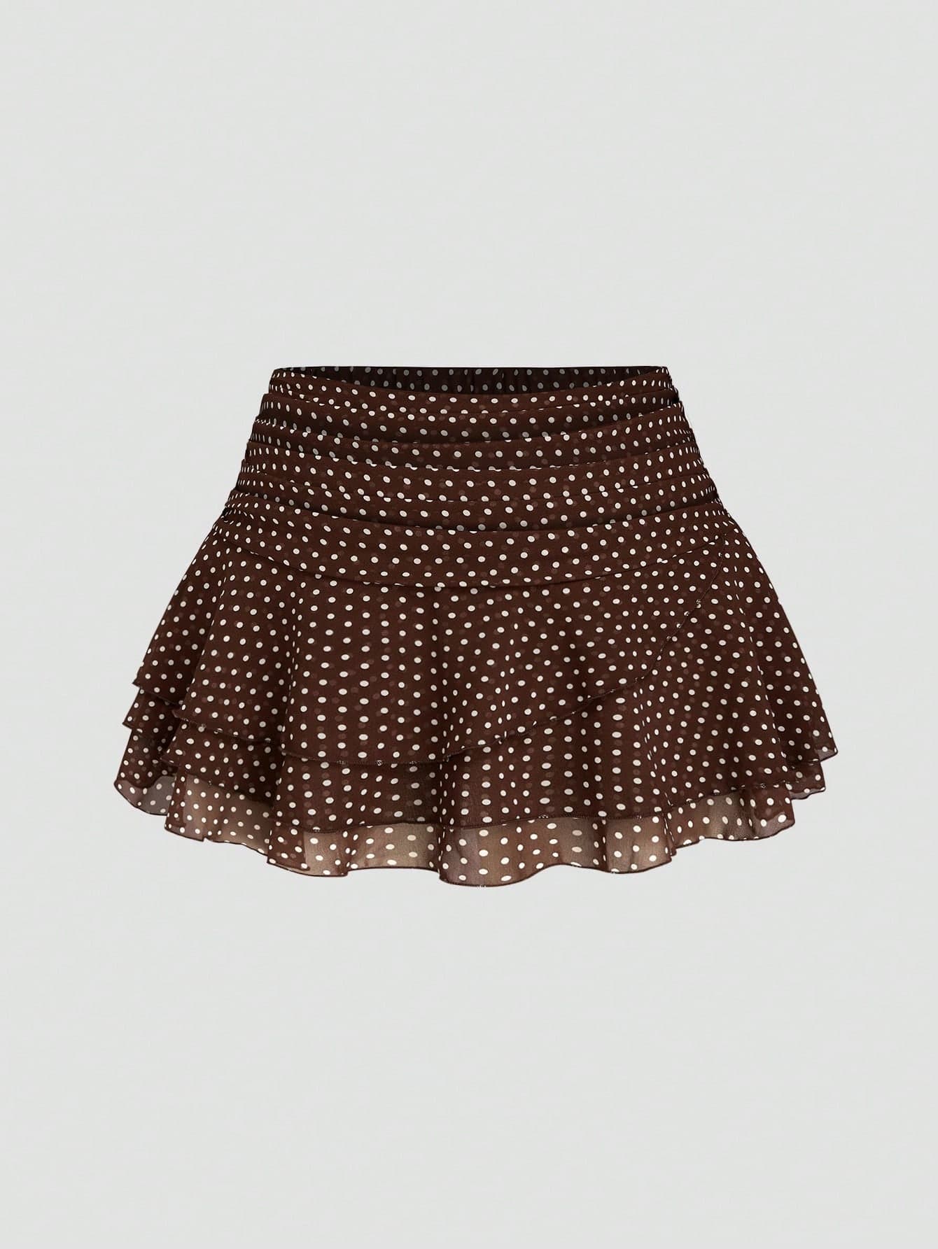 Sweetra Plus Size Women's Polka Dot Pleated Elegant Multi-Layer Cake A-Line Mini Skirt