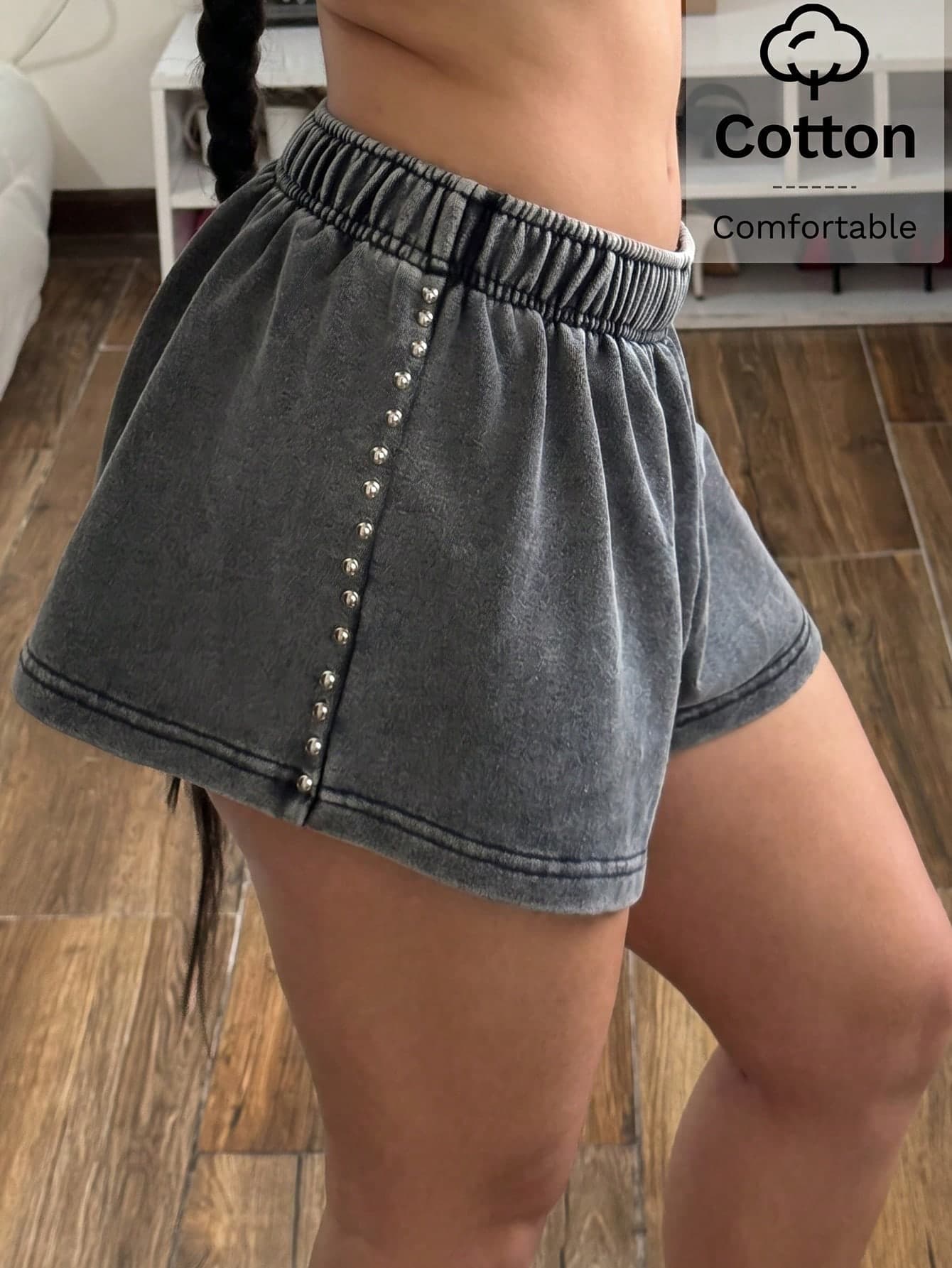 Muchica Plus Size Women's Elastic Waist Casual Cowboy Versatile Everyday Shorts Beach Gray Summer