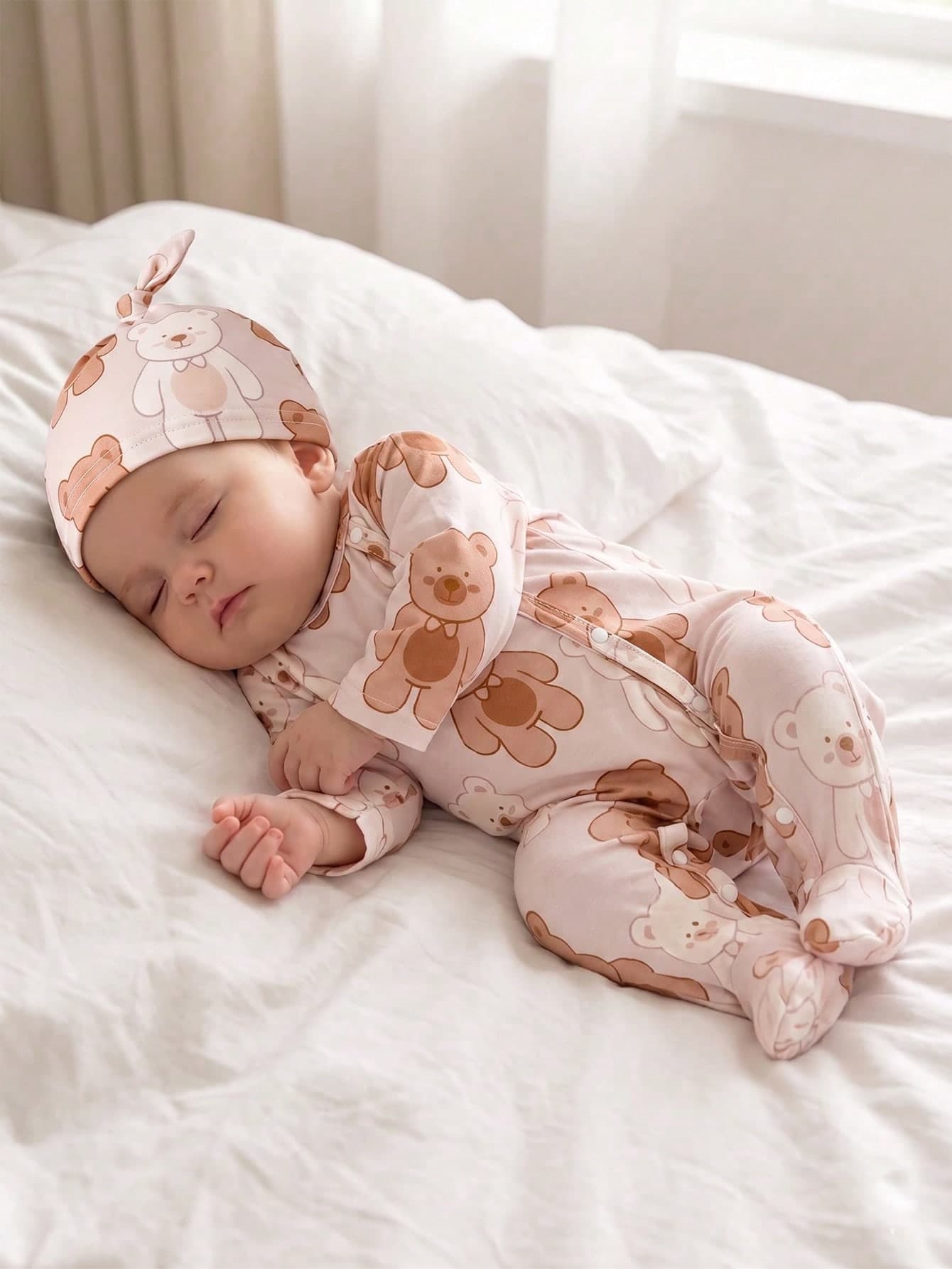 2pcs Newborn Long Sleeve Footed Jumpsuit Knit Comfortable Soft Cute Fall Clothes