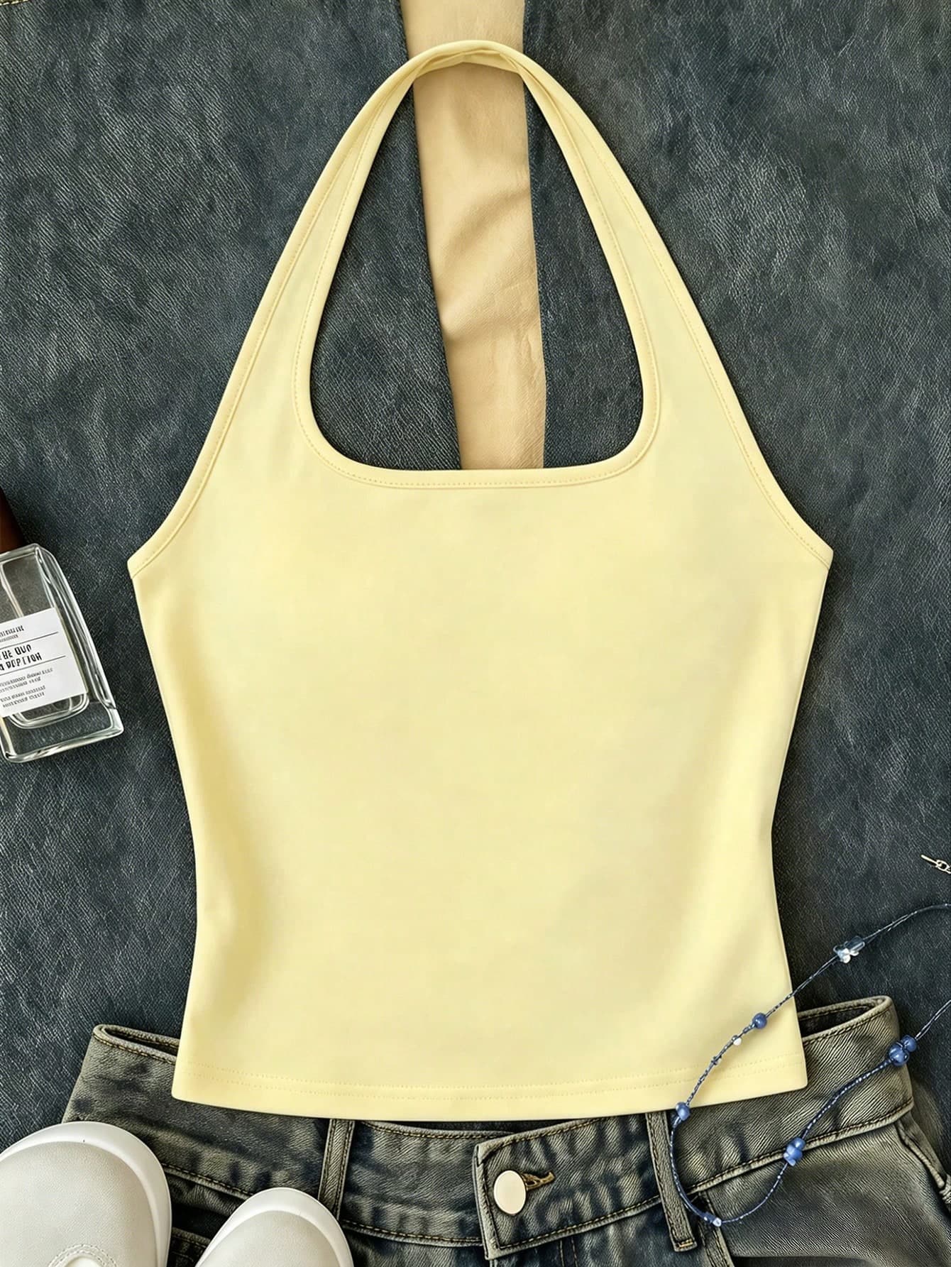 Casual Halter Neck Tank Top, Suitable For Summer Mothers Day Outfit Graduation Summer Tops