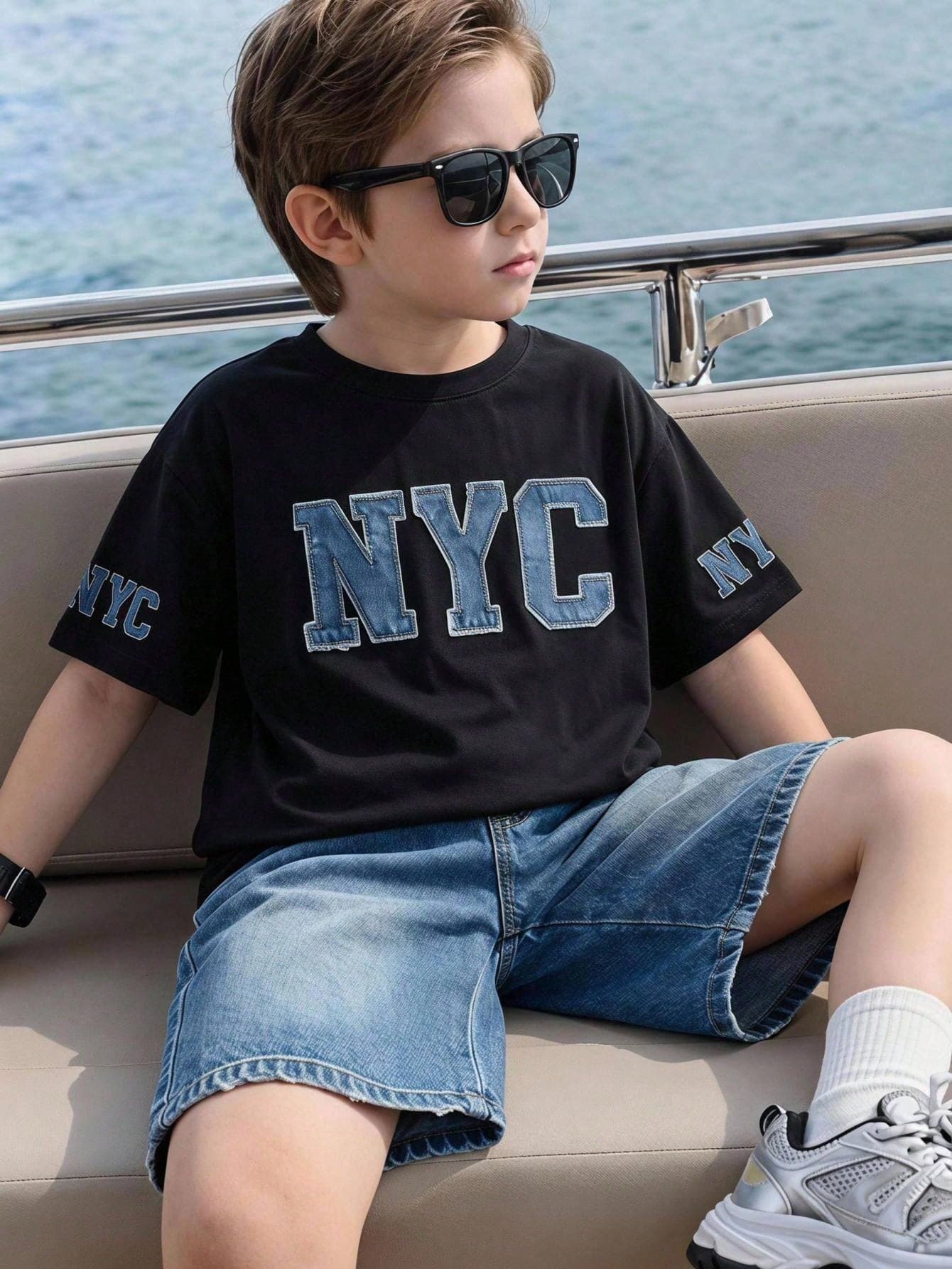 1pc Boys' Casual Black Short Sleeve Tee, American Street Style/Retro College/Minimalist Versatile, Distressed Letter Graphic Print, Loose Fit, Suitable For Daily Wear, Campus, Leisure Outings In Spring, Summer, Autumn