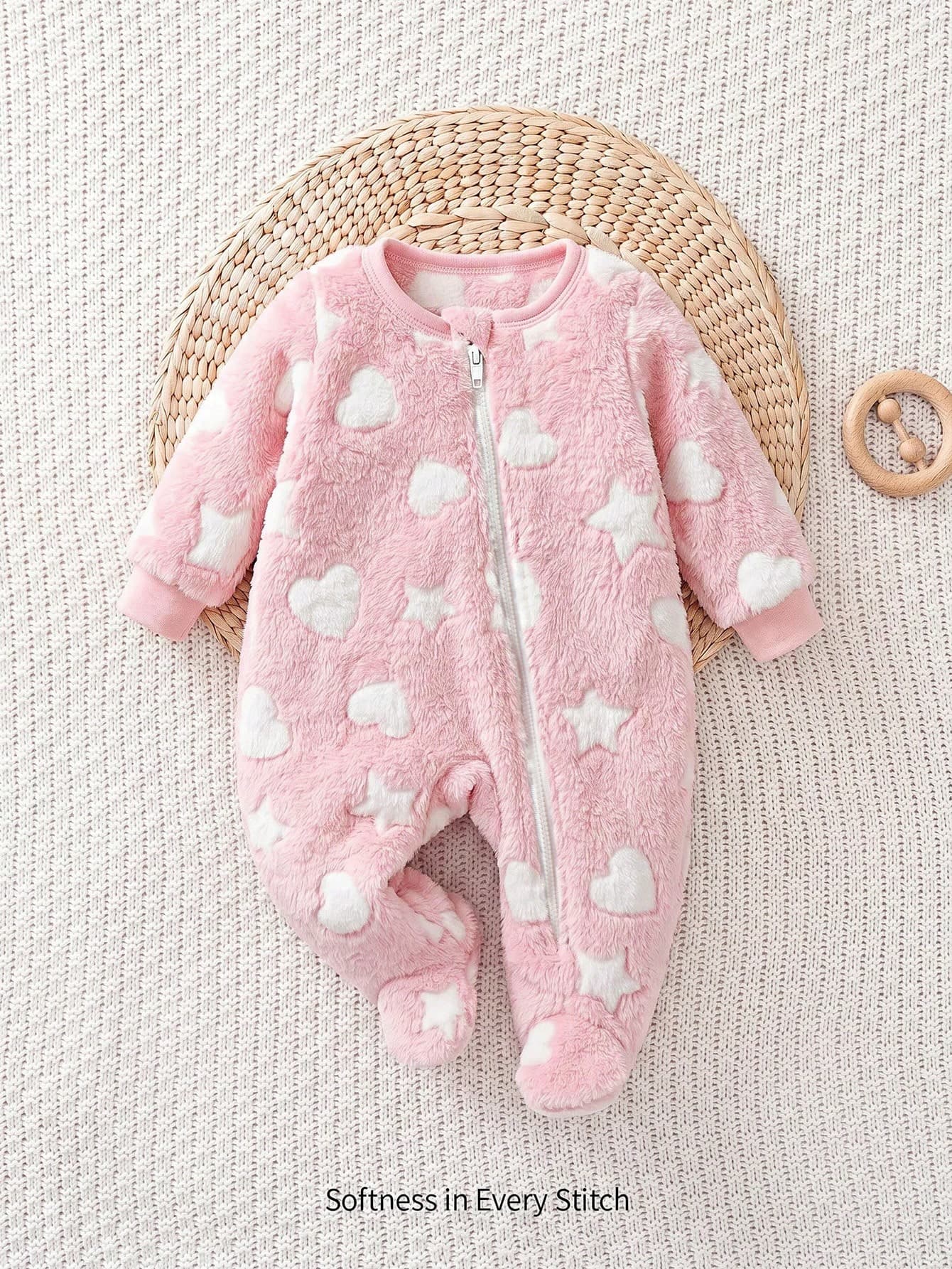 Cozy Pixies Newborn Baby Girl Colorful Floral Pattern Round Neck Long Sleeve Thermal Lined Thick Autumn Winter Romper