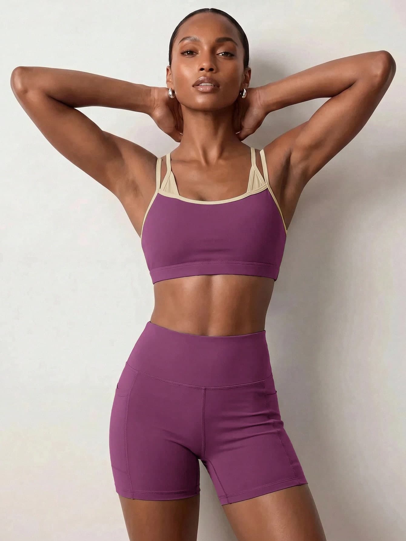 Zivah Women's Ultra Short Camisole And Shorts Gym Workout Fitness Pilates Yoga Set Plum Purple All Season