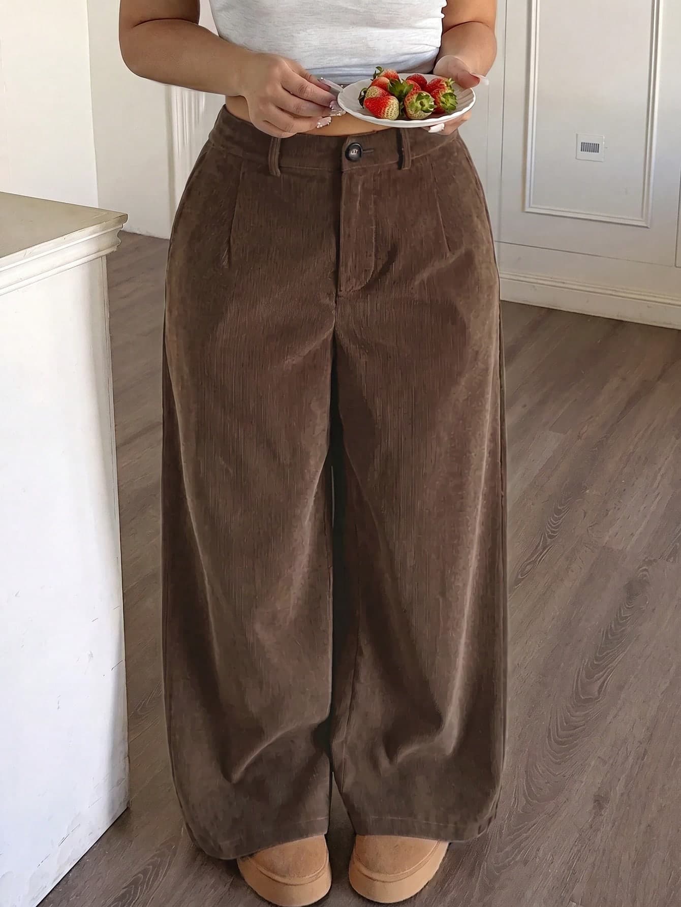 SHEIN PETITE CURVE Plus Size Solid Color Casual Minimalist Loose Comfortable Long Pants